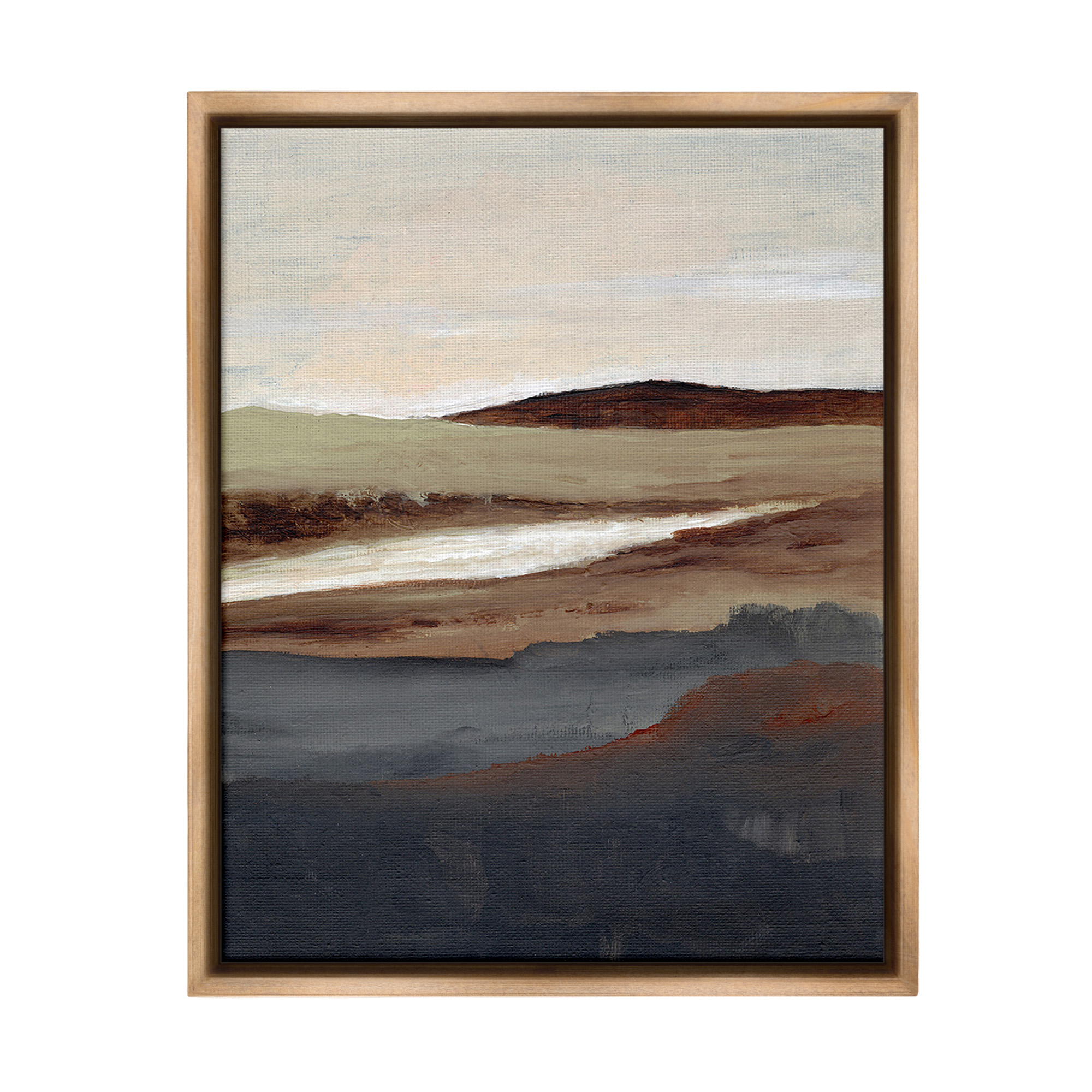 Stupell Industries Rustic Hills Abstraction Landscape Painting Brown Floater Framed Canvas Art Print Wall Art, 25 x 31