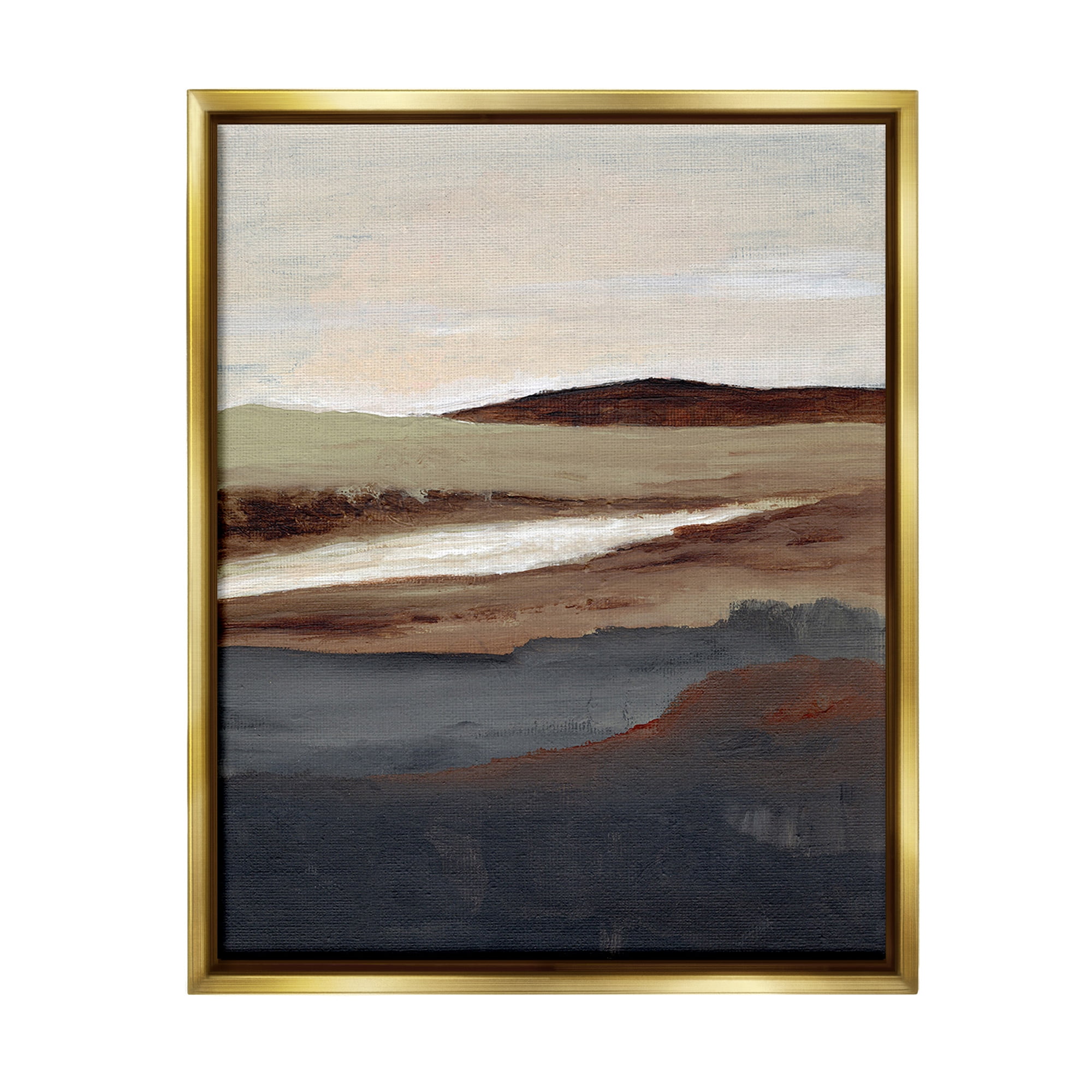 Stupell Industries Rustic Hills Abstraction Landscape Painting Gold Floater Framed Canvas Art Print Wall Art, 17 x 21