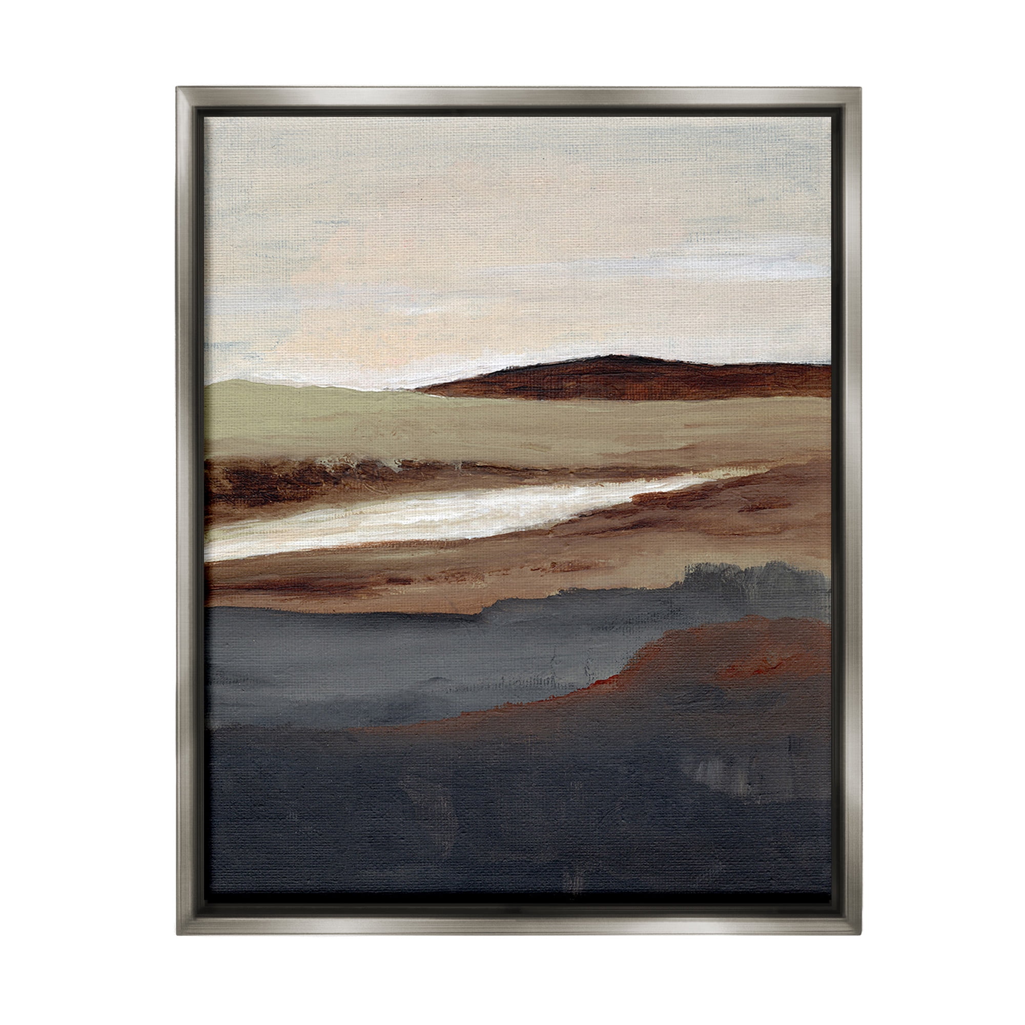 Stupell Industries Rustic Hills Abstraction Landscape Painting Gray Floater Framed Canvas Art Print Wall Art, 17 x 21