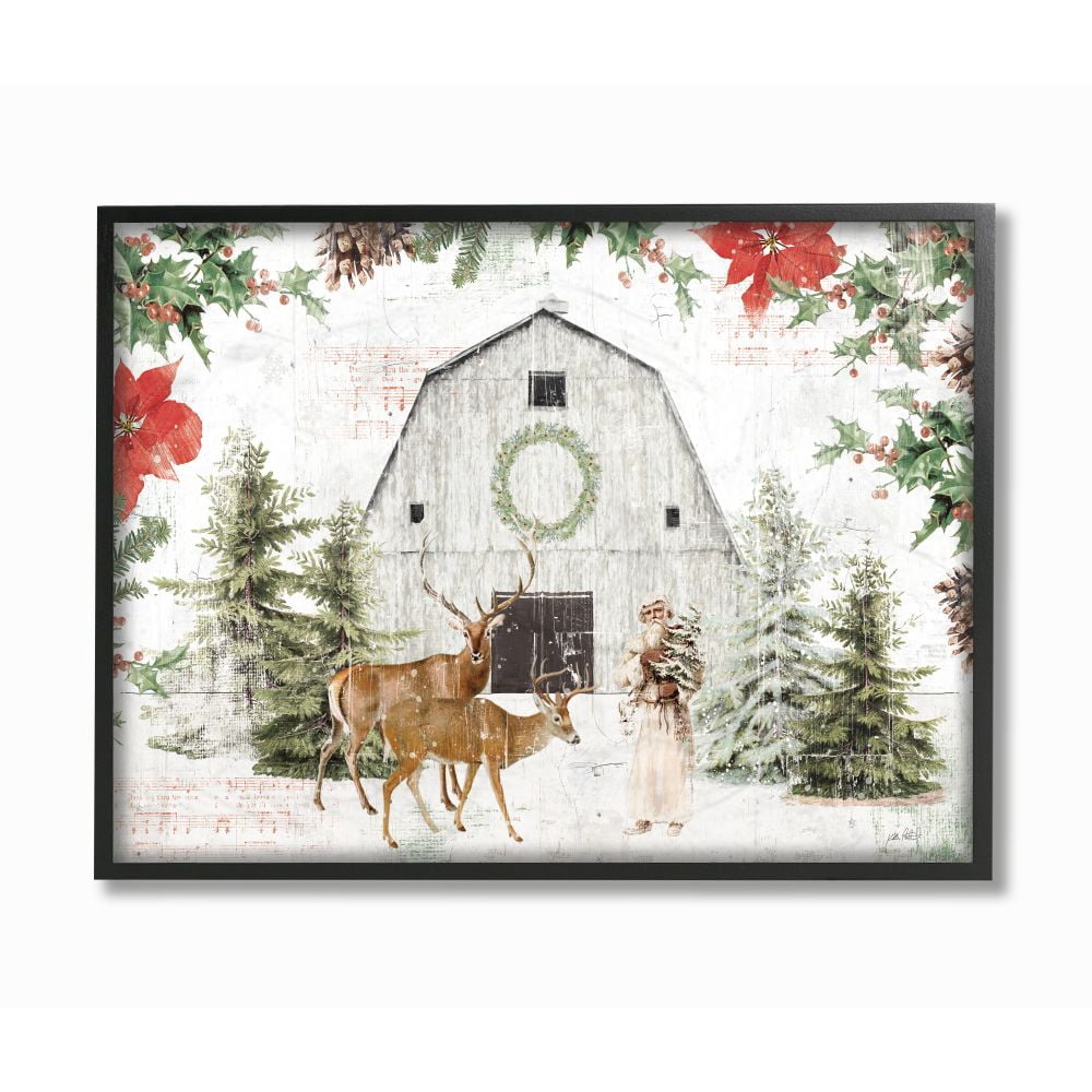 Stupell Industries Rustic Holiday Barn Animals Seasonal Christmas Winter Framed Wall Art Design by Katie Pertiet, 16" x 20", Black Framed