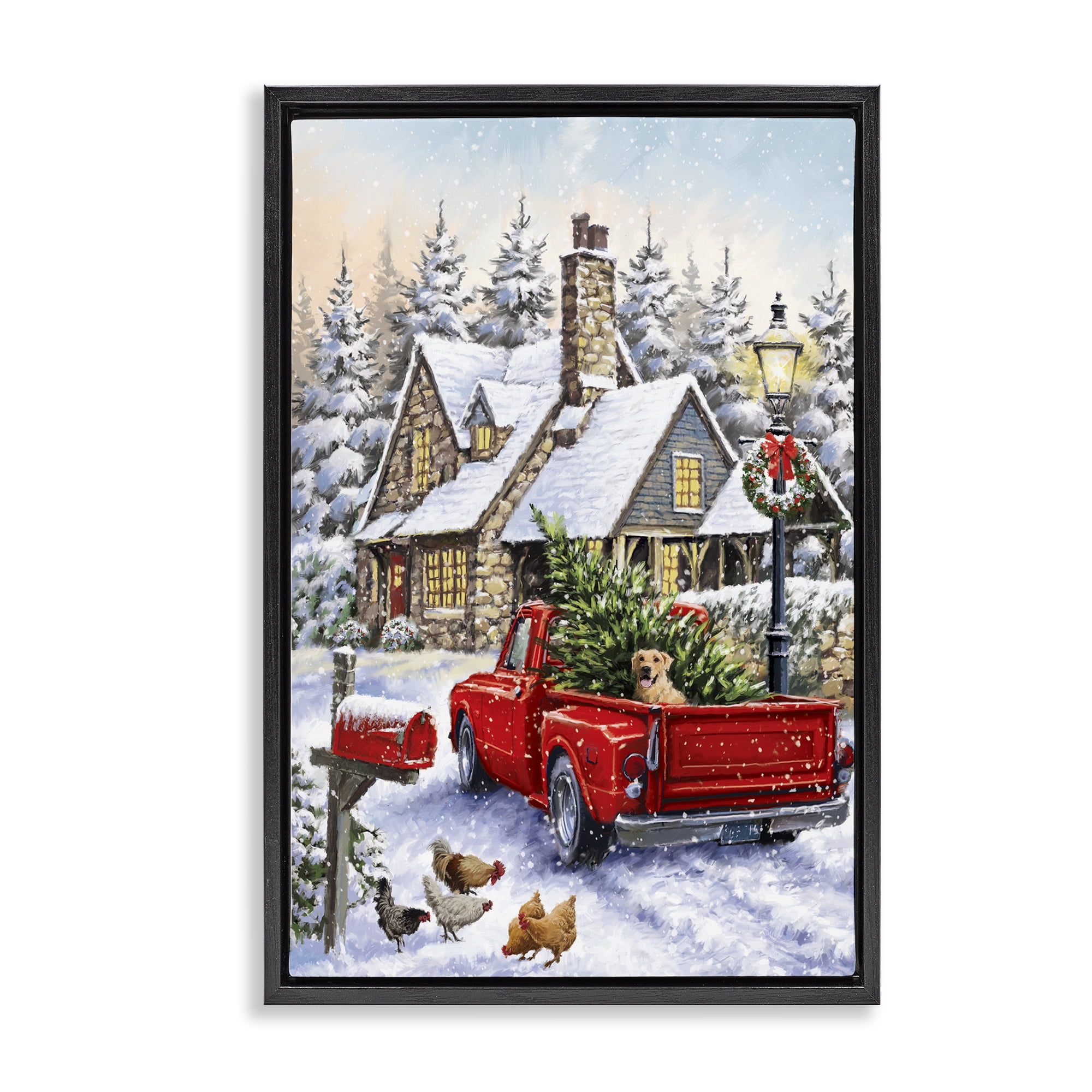 Stupell Industries Rustic Holiday Scene Holiday Painting Black Floater Framed Art Print Wall Art, 21 x 31