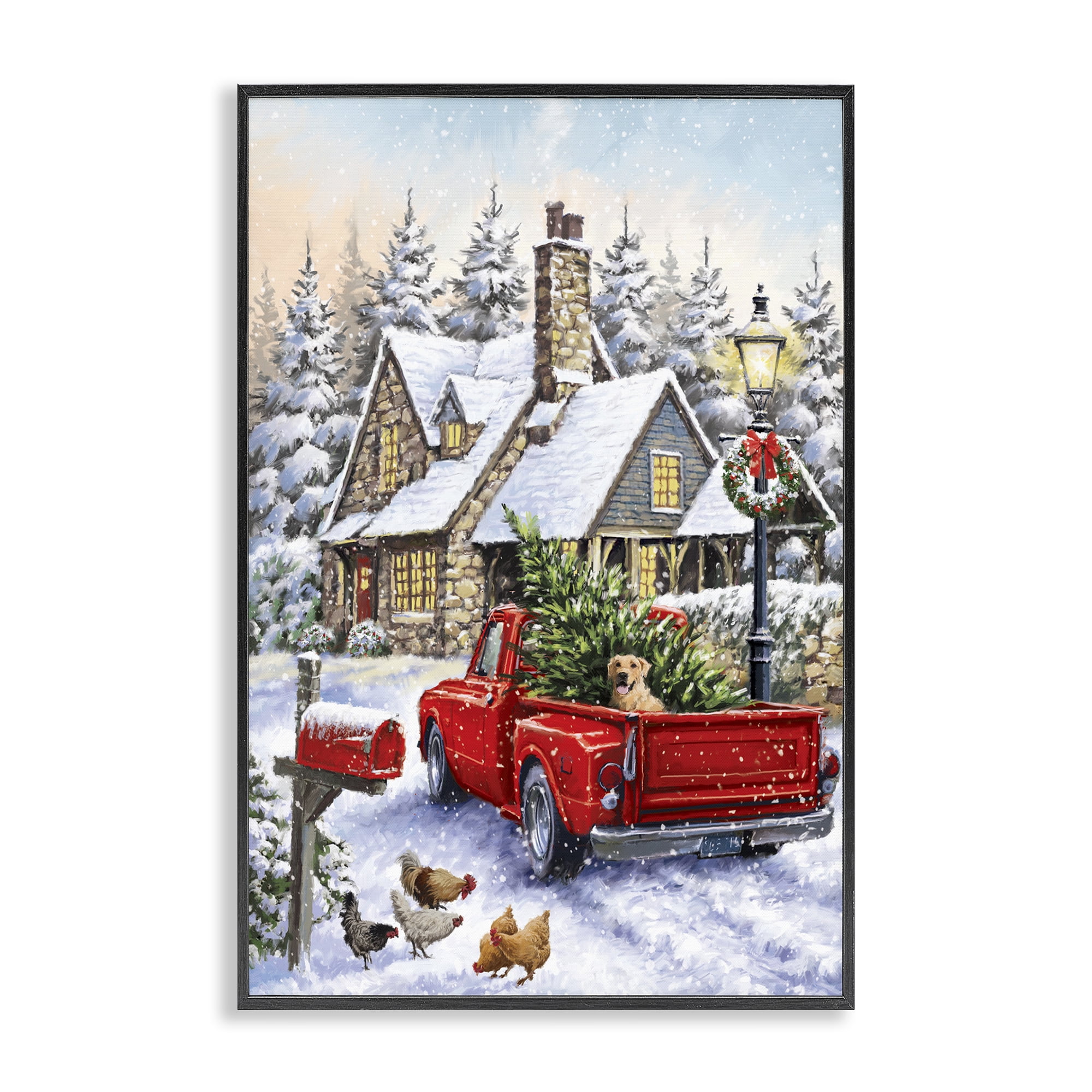 Stupell Industries Rustic Holiday Scene Holiday Painting Black Framed Art Print Wall Art, 12 x 18