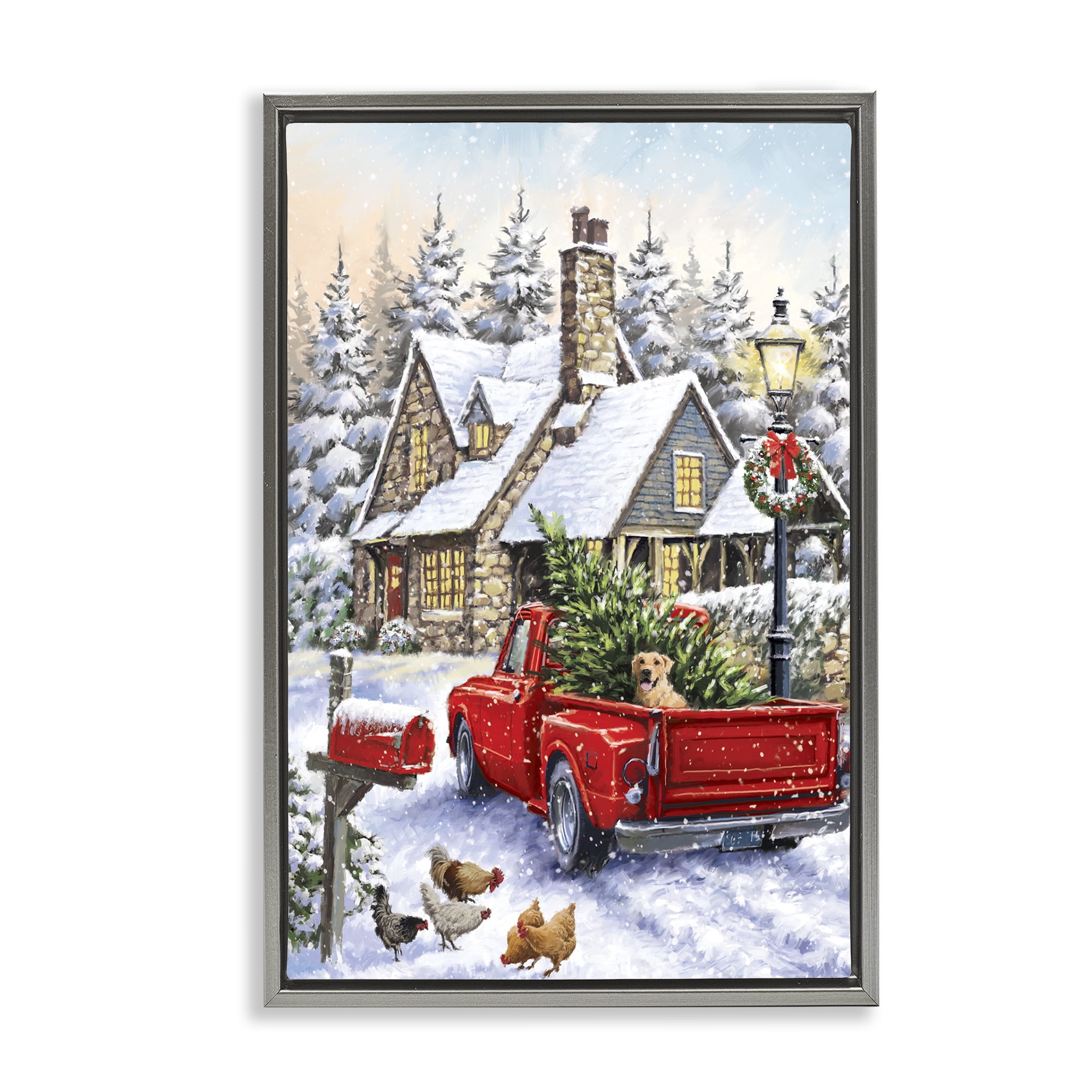 Stupell Industries Rustic Holiday Scene Holiday Painting Gray Floater Framed Art Print Wall Art, 17 x 25