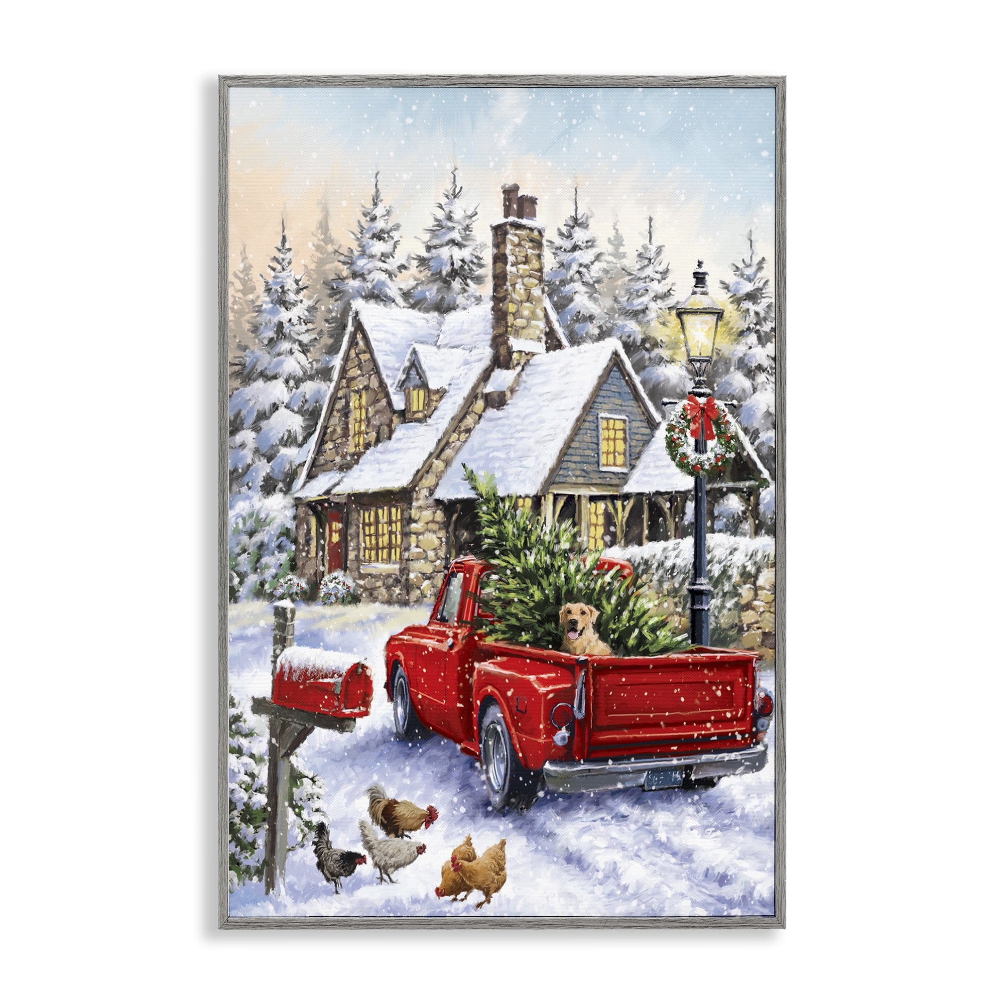 Stupell Industries Rustic Holiday Scene Holiday Painting Gray Framed Art Print Wall Art, 20 x 30