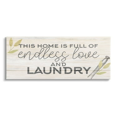 Stupell Industries Rustic Home Laundry Clothespin Sign Botanical Motif Canvas Wall Art, 24 x 10, Design by Kim Allen