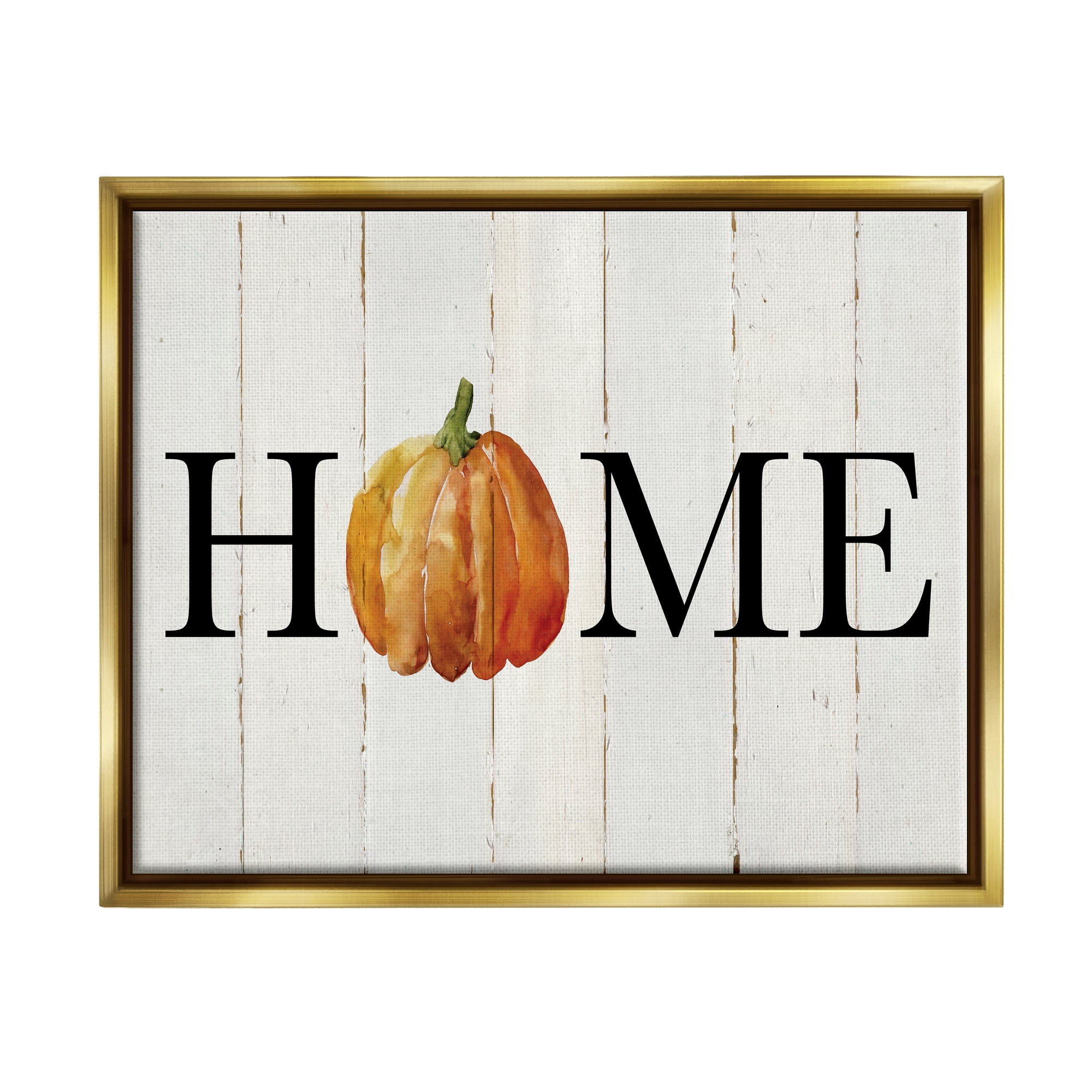 Stupell Industries Rustic Home Pumpkin Holiday Painting Gold Floater Framed Art Print Wall Art, 31 x 25