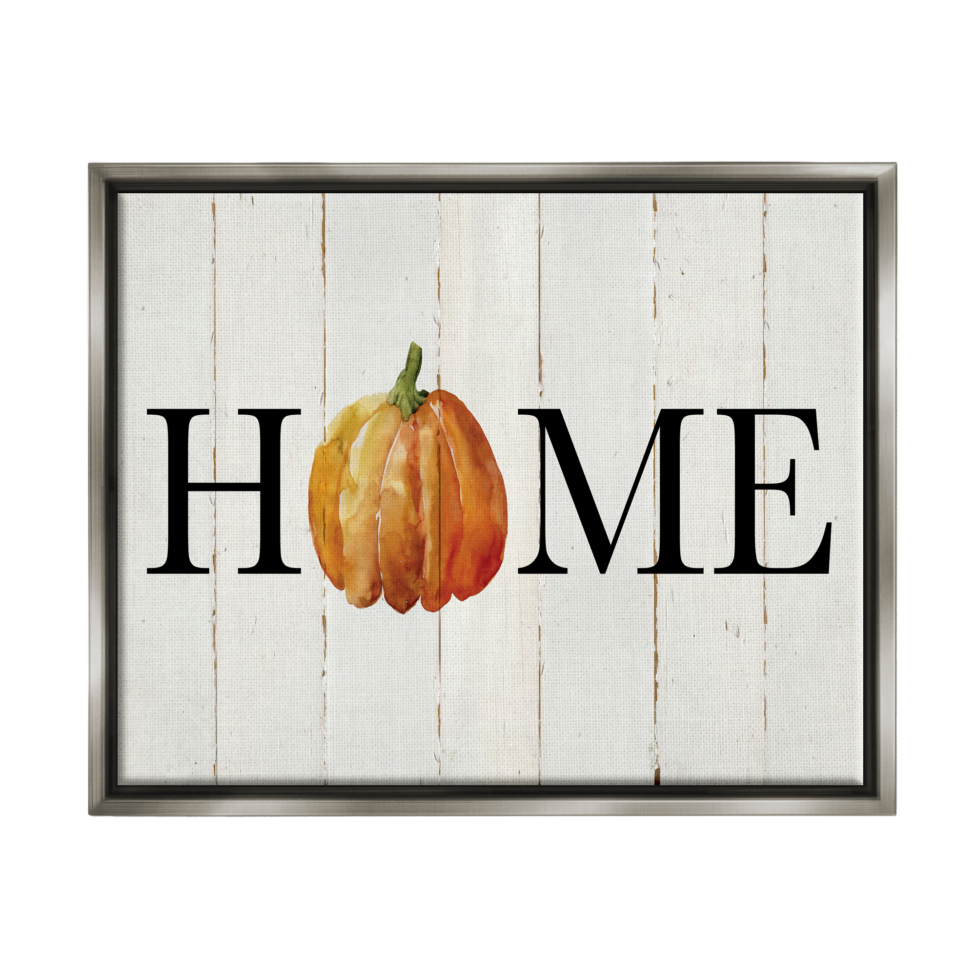 Stupell Industries Rustic Home Pumpkin Holiday Painting Gray Floater Framed Art Print Wall Art, 21 x 17