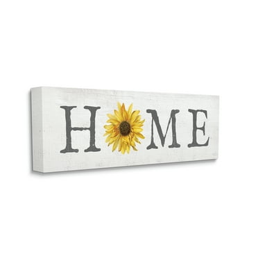 Stupell Industries Rustic Home Text Yellow Sunflower Accent Typography Painting Gallery Wrapped Canvas Art Print Wall Art, 10 x 24
