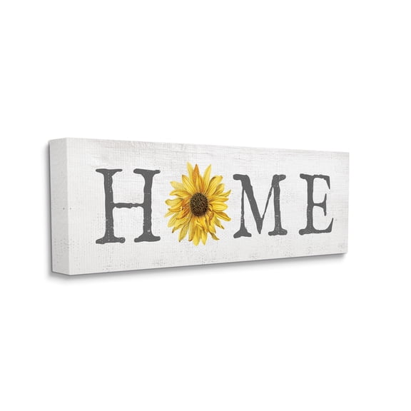 Stupell Industries Rustic Home Text Yellow Sunflower Accent Typography Painting Gallery Wrapped Canvas Art Print Wall Art, 10 x 24