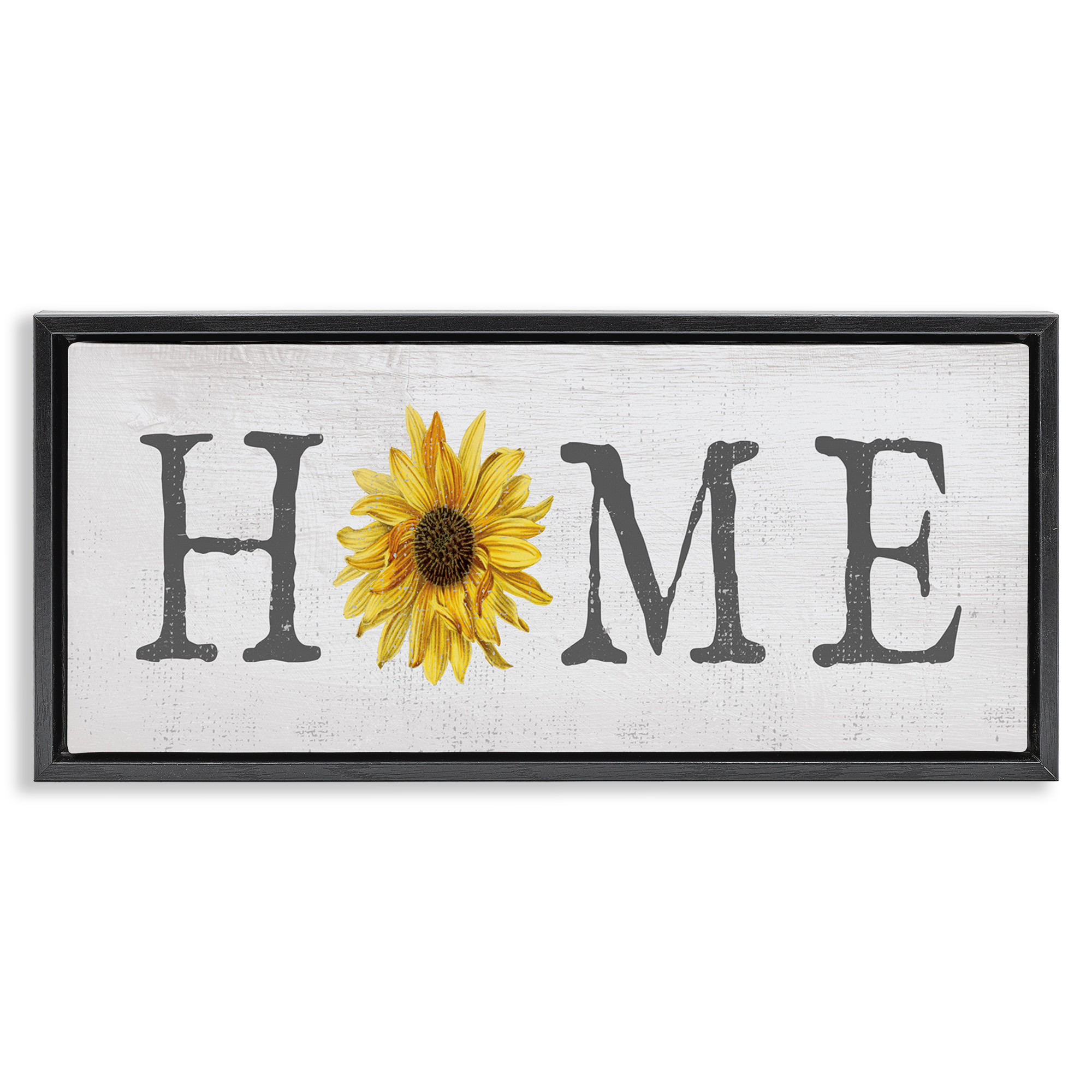 Stupell Industries Rustic Home Text with Sunflower Typography Painting Black Floater Framed Canvas Art Print Wall Art, 31 x 14
