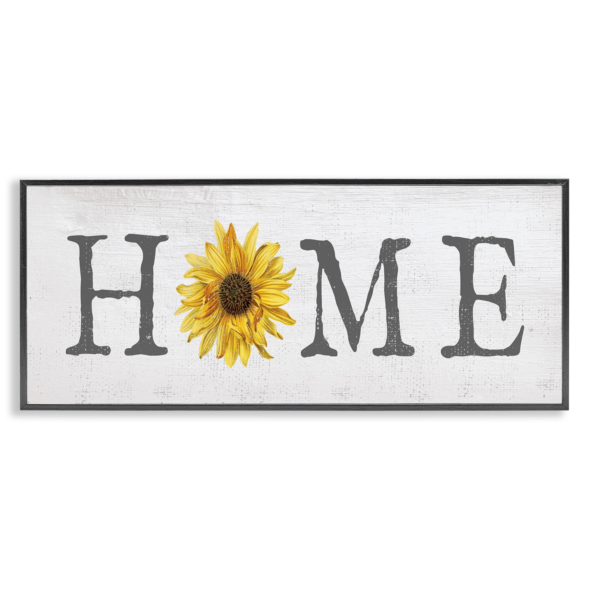 Stupell Industries Rustic Home Text with Sunflower Typography Painting Black Framed Art Print Wall Art, 30 x 13