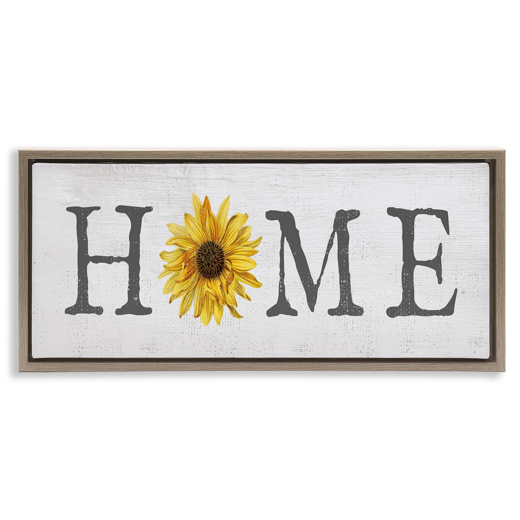 Stupell Industries Rustic Home Text with Sunflower Typography Painting Brown Floater Framed Canvas Art Print Wall Art, 25 x 11