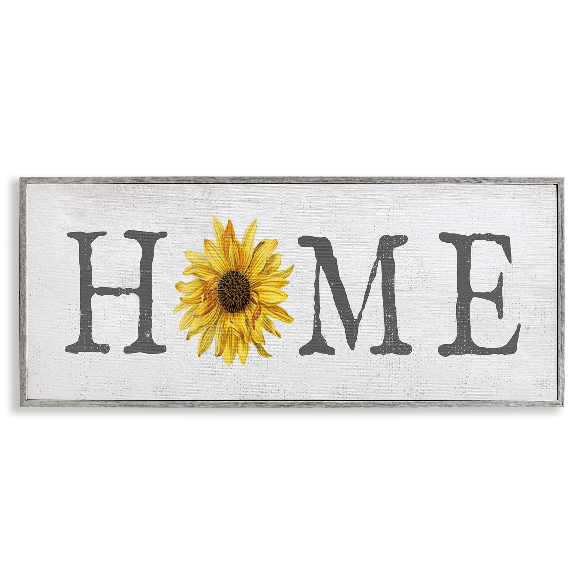 Stupell Industries Rustic Home Text with Sunflower Typography Painting Gray Framed Art Print Wall Art, 24 x 10