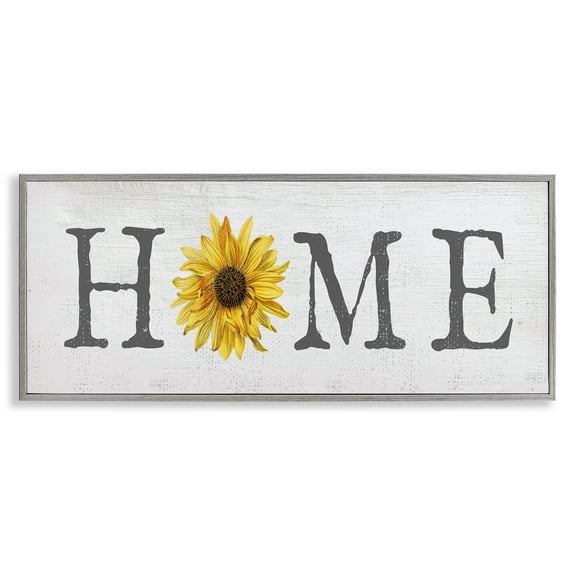 Stupell Industries Rustic Home Text with Sunflower Typography Painting Gray Framed Art Print Wall Art, 30 x 13