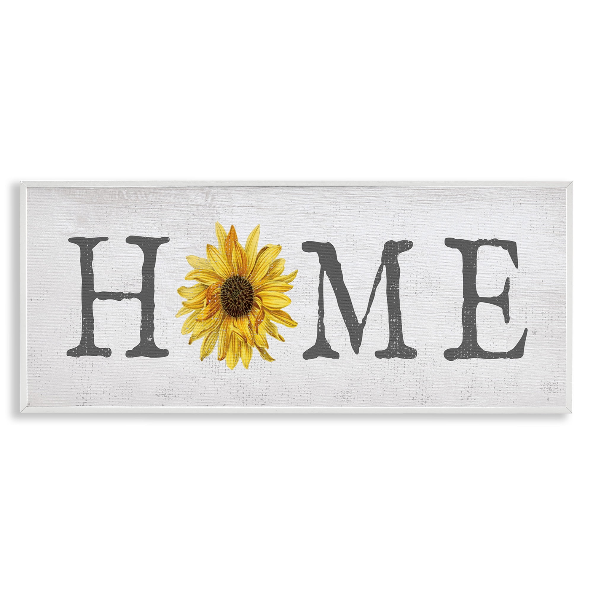 Stupell Industries Rustic Home Text with Sunflower Typography Painting White Framed Art Print Wall Art, 24 x 10