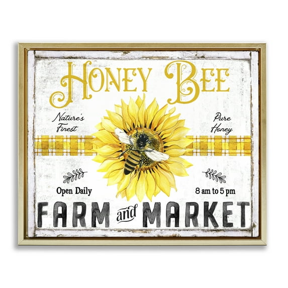 Stupell Industries Rustic Honey Bee & Flower Insects Painting Gold Floater Framed Canvas Art Print Wall Art, 21 x 17