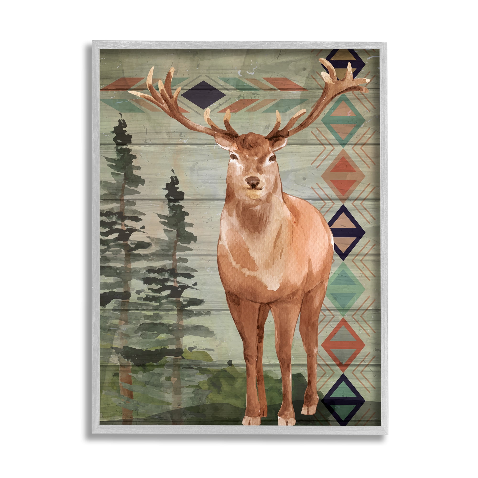 Stupell Industries Rustic Horned Buck Forest Animal Geometric Triangular Pattern, 16 x 20, Designed by ND Art