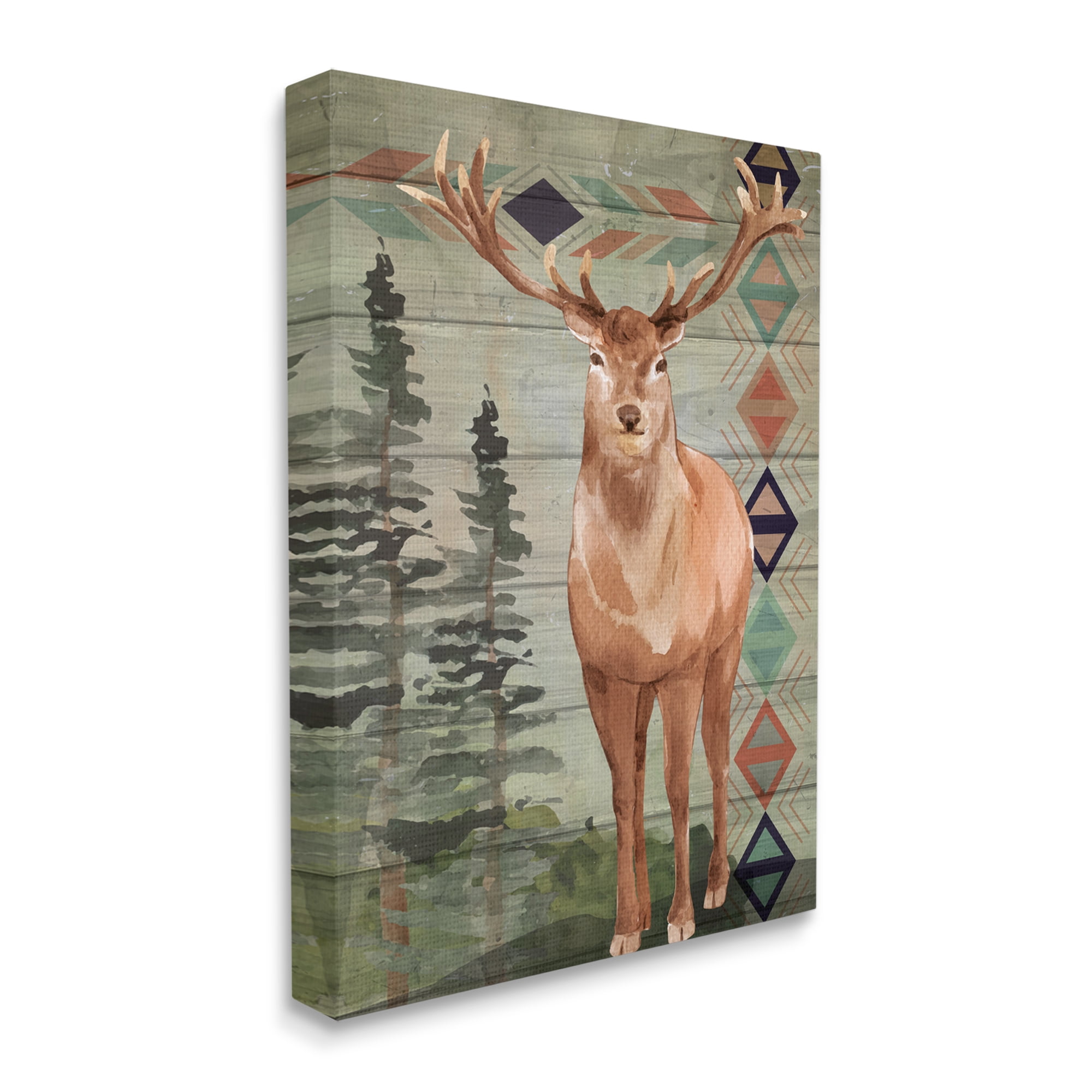 Stupell Industries Rustic Horned Buck Forest Animal Geometric Triangular Pattern, 24 x 30, Designed by ND Art