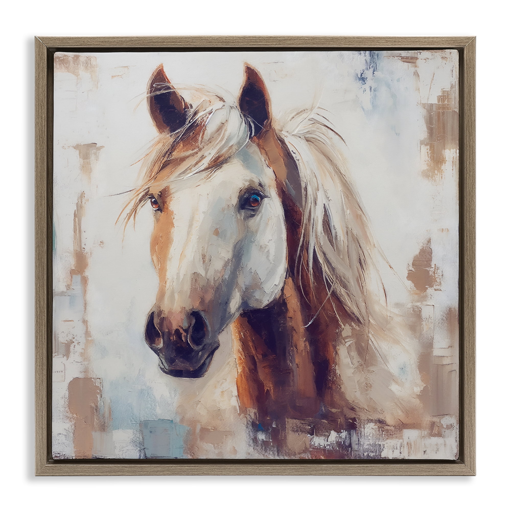 Stupell Industries Rustic Horse Impression Animals Painting Brown Floater Framed Canvas Art Print Wall Art, 18 x 18
