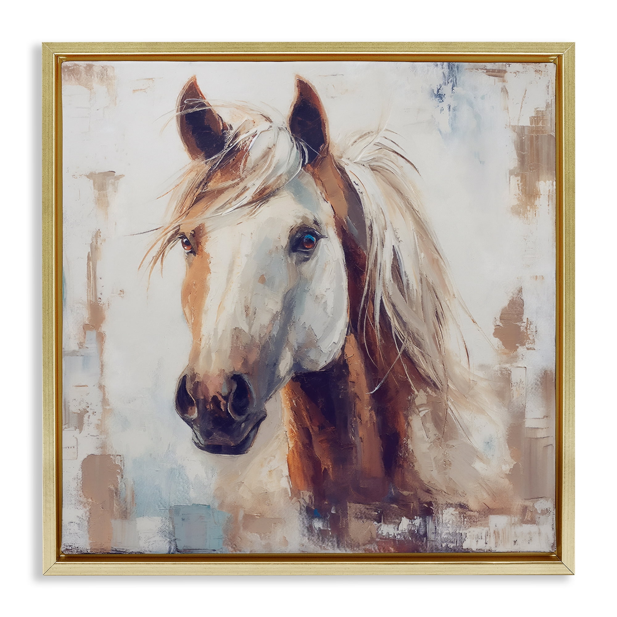 Stupell Industries Rustic Horse Impression Animals Painting Gold Floater Framed Canvas Art Print Wall Art, 18 x 18