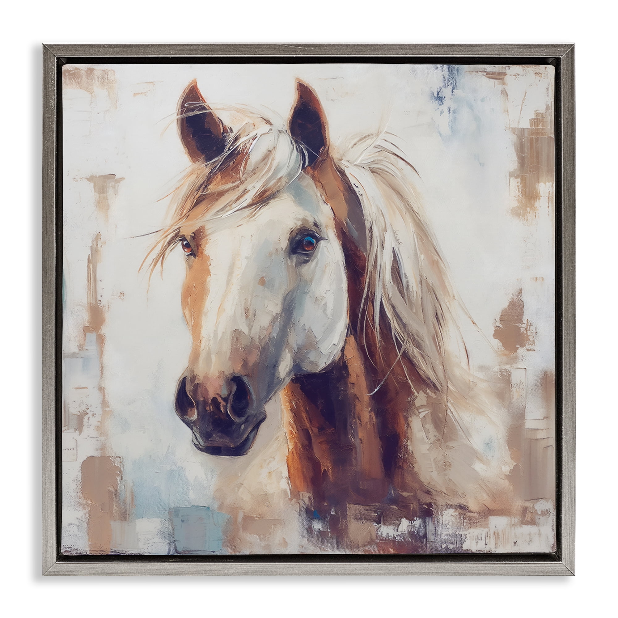 Stupell Industries Rustic Horse Impression Animals Painting Gray Floater Framed Canvas Art Print Wall Art, 18 x 18