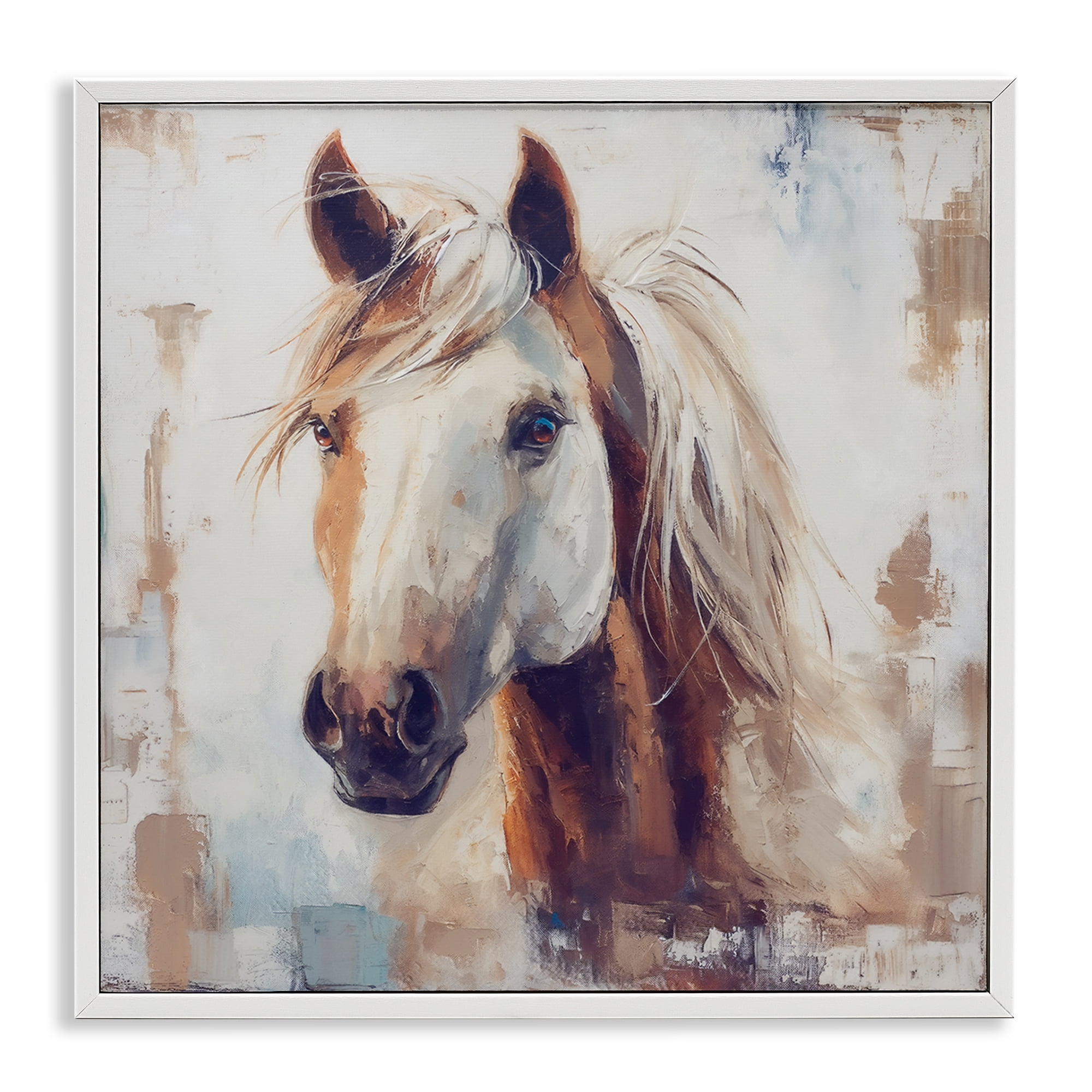 Stupell Industries Rustic Horse Impression Animals Painting White Framed Art Print Wall Art, 24 x 24