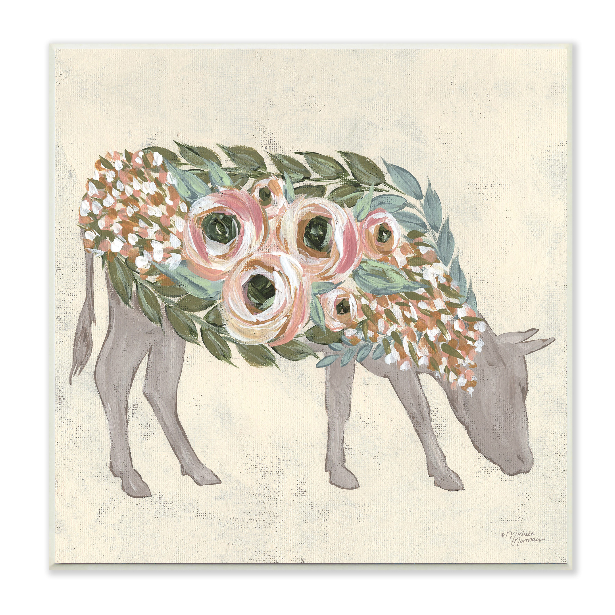 Stupell Industries Rustic Horse Pink Green Floral Body,12 x 12,Designed by Michele Norman