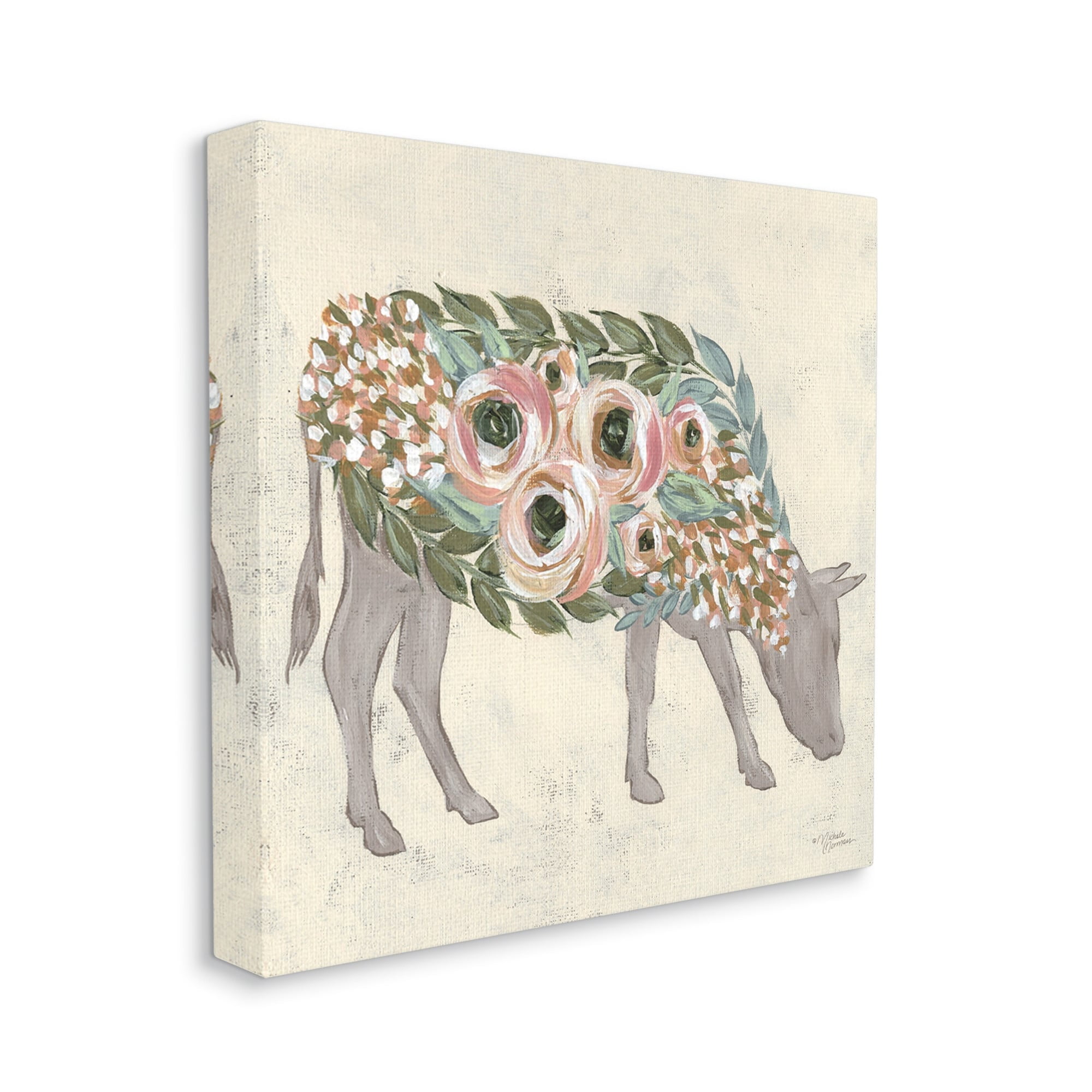 Stupell Industries Rustic Horse Pink Green Floral Body,30 x 30,Designed by Michele Norman
