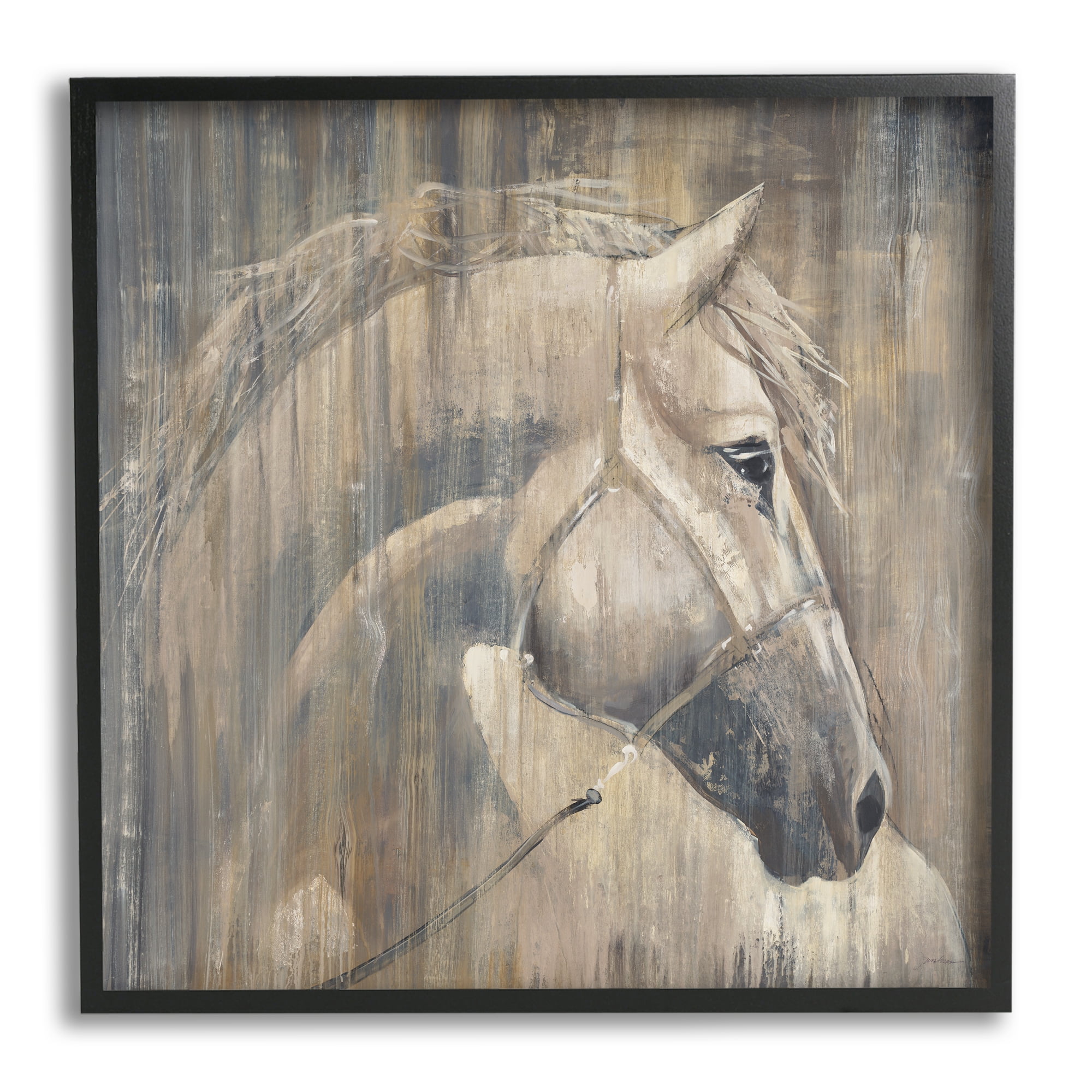 Stupell Industries Rustic Horse Portrait Animals & Insects Painting Black Framed Art Print Wall Art, 12 x 12