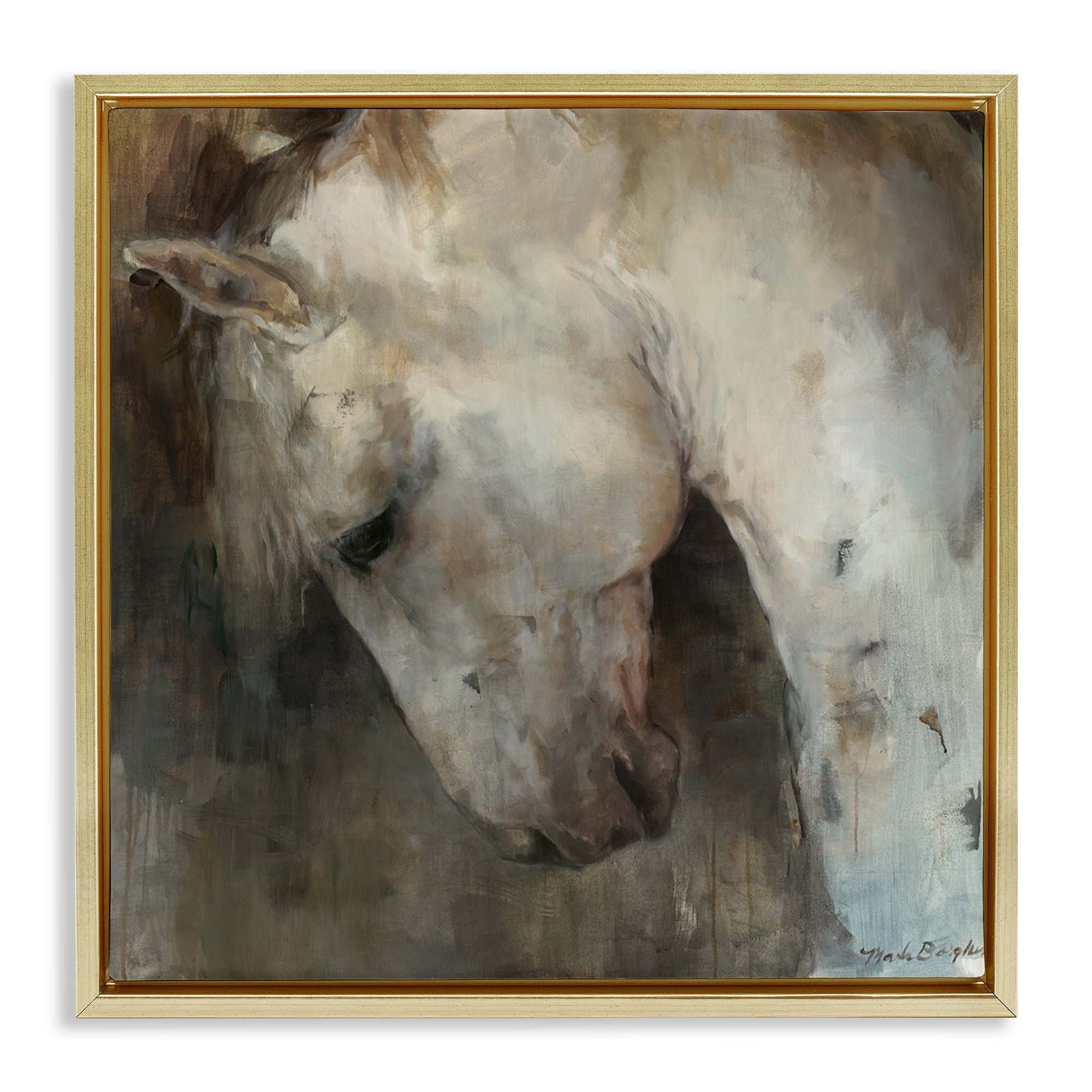 Stupell Industries Rustic Horse Portrait Animals & Insects Painting Gold Floater Framed Canvas Art Print Wall Art, 25 x 25