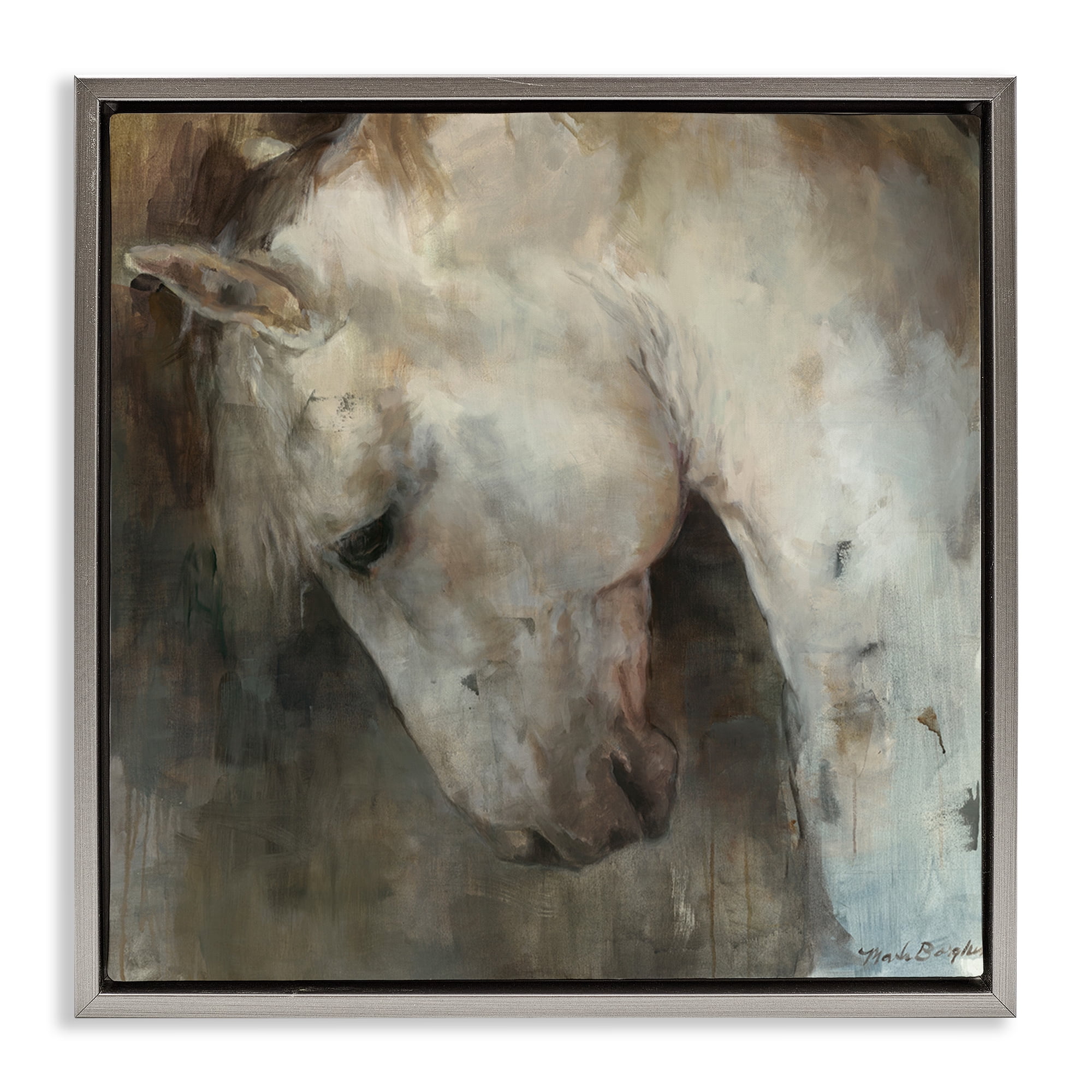 Stupell Industries Rustic Horse Portrait Animals & Insects Painting Gray Floater Framed Canvas Art Print Wall Art, 25 x 25