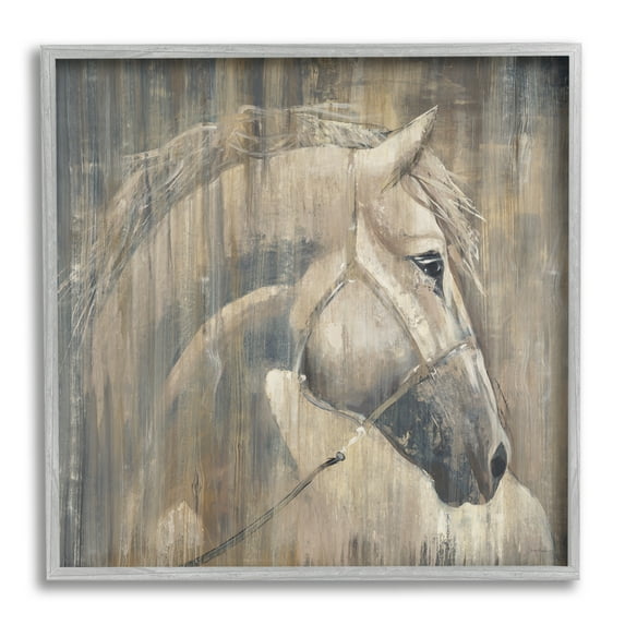 Stupell Industries Rustic Horse Portrait Animals & Insects Painting Gray Framed Art Print Wall Art, 12 x 12