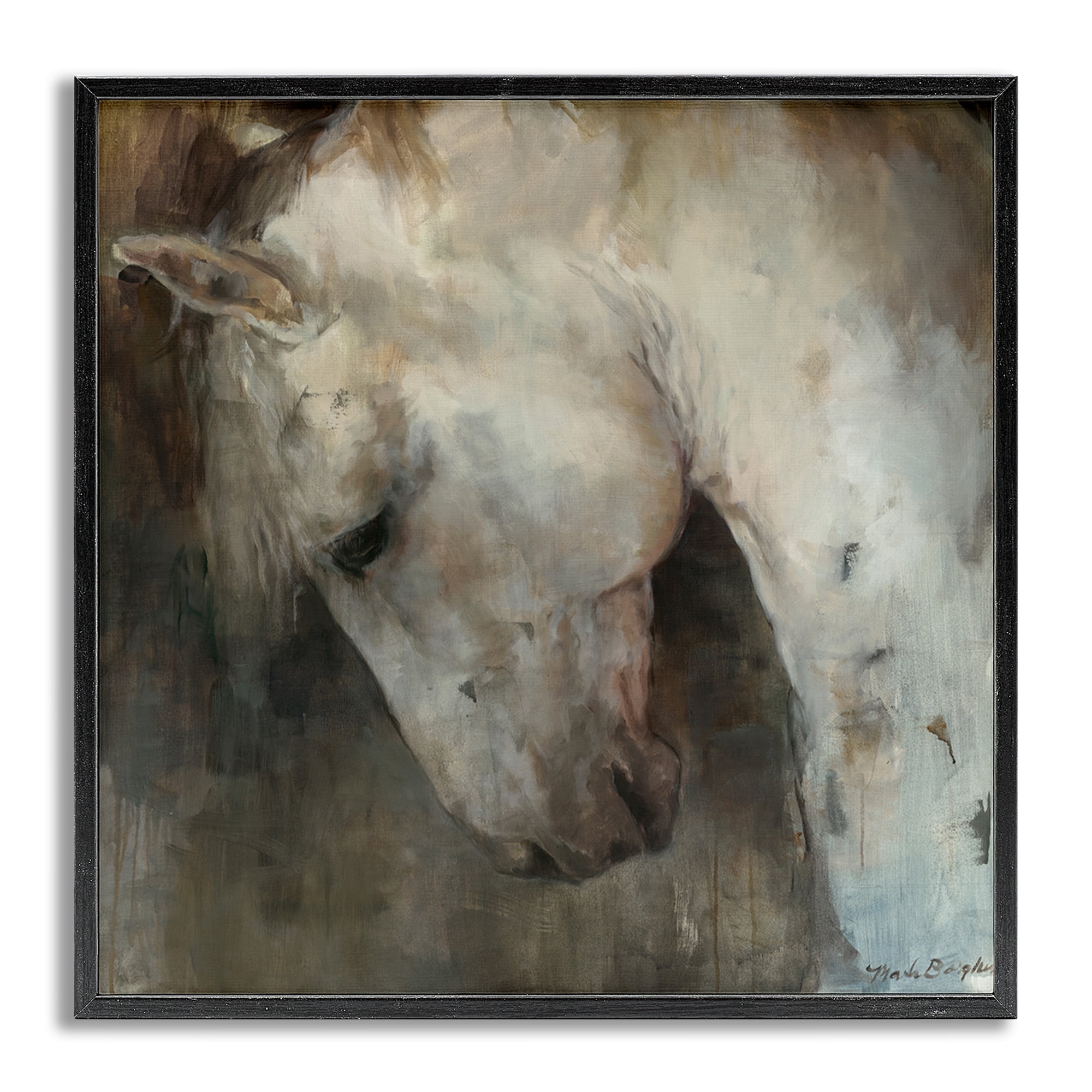 Stupell Industries Rustic Horse Portrait Animals & Insects Painting Gray Framed Art Print Wall Art, 17 x 17