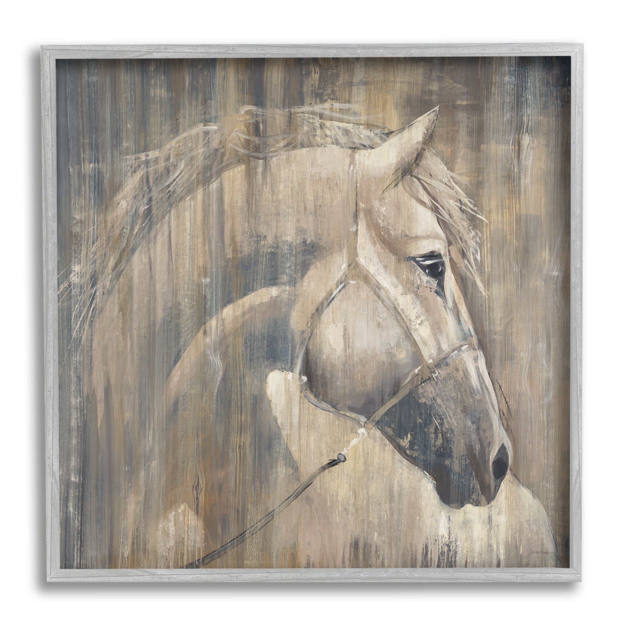 Stupell Industries Rustic Horse Portrait Animals & Insects Painting Gray Framed Art Print Wall Art, 17 x 17