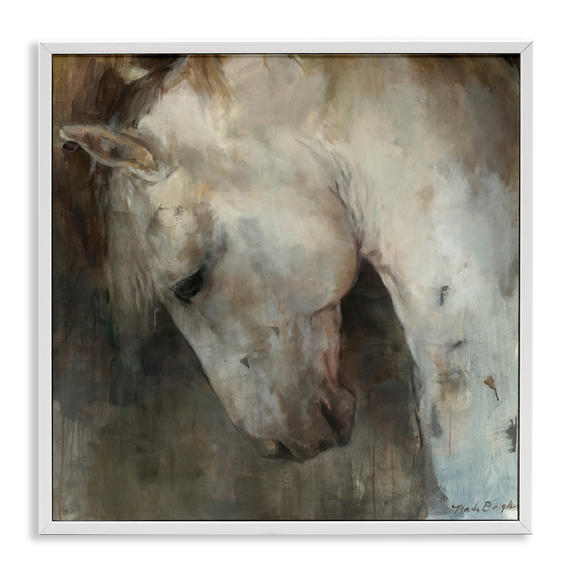 Stupell Industries Rustic Horse Portrait Animals & Insects Painting White Framed Art Print Wall Art, 17 x 17
