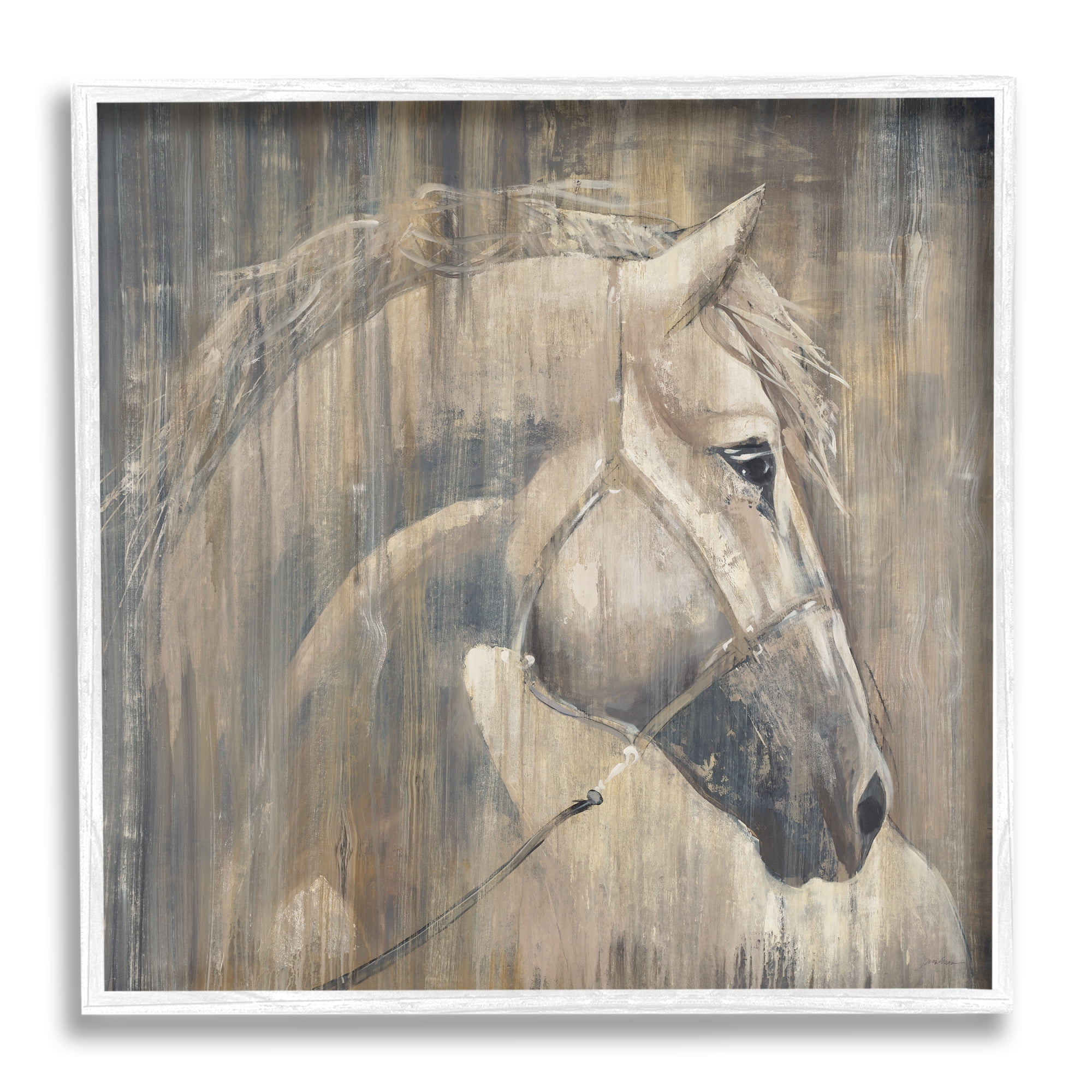 Stupell Industries Rustic Horse Portrait Animals & Insects Painting White Framed Art Print Wall Art, 24 x 24
