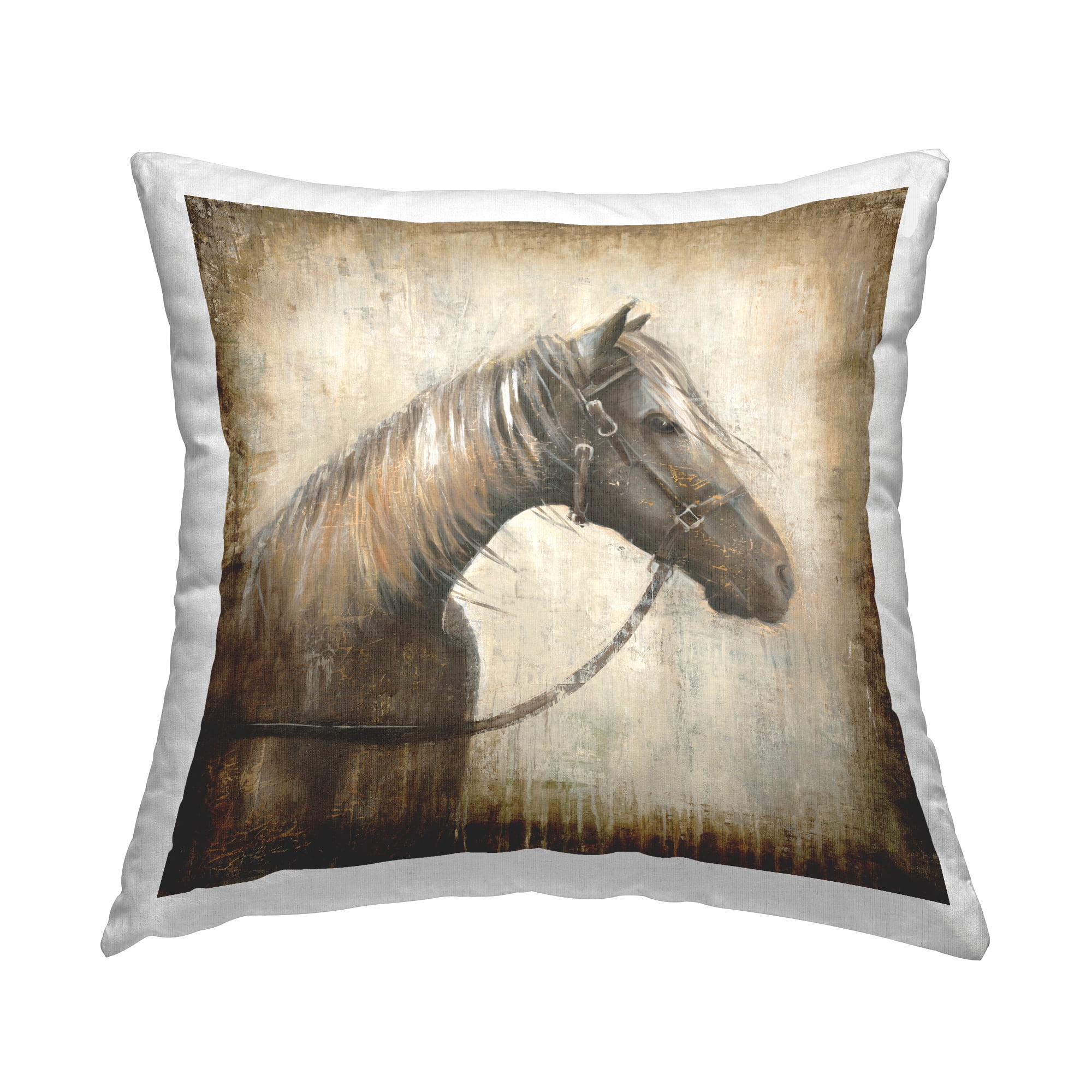 Stupell Industries Rustic Horse with Halter Square Decorative Printed Throw Pillow, 18 x 18