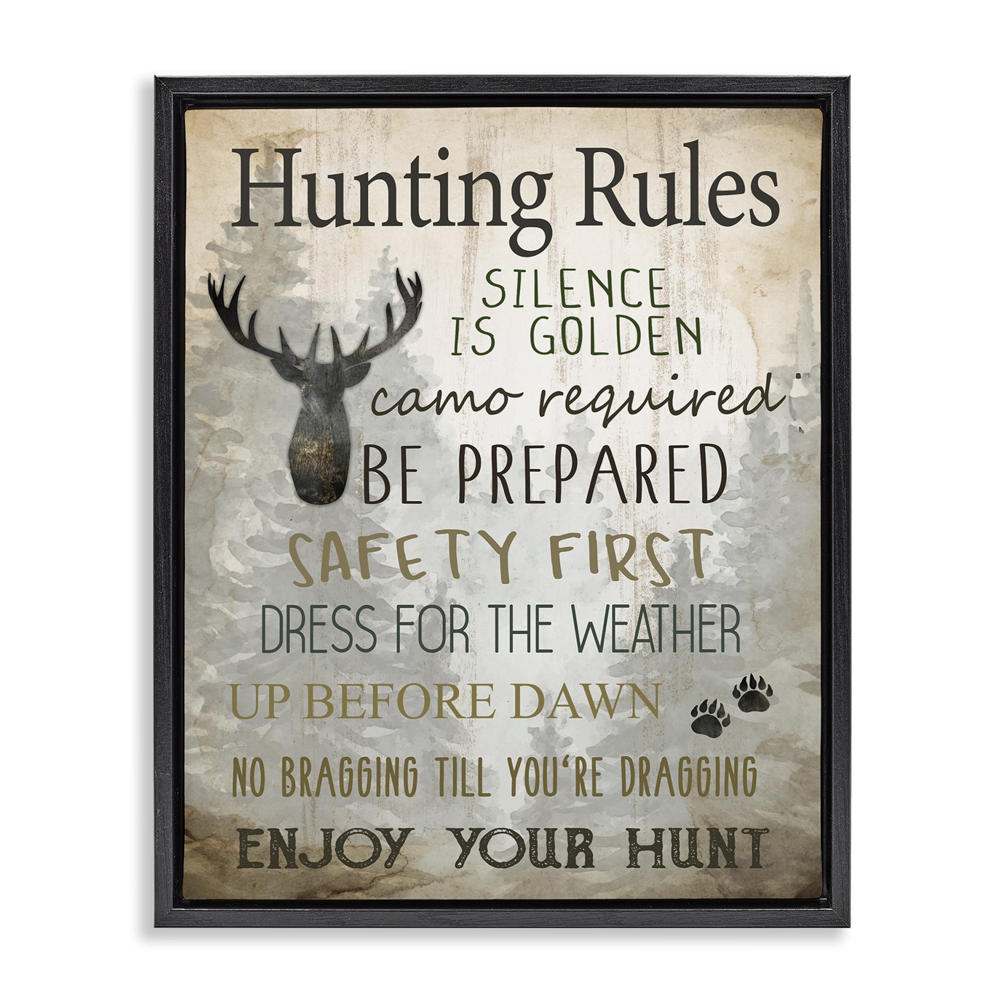 Stupell Industries Rustic Hunting Rules Animals Painting Black Floater Framed Canvas Art Print Wall Art, 17 x 21