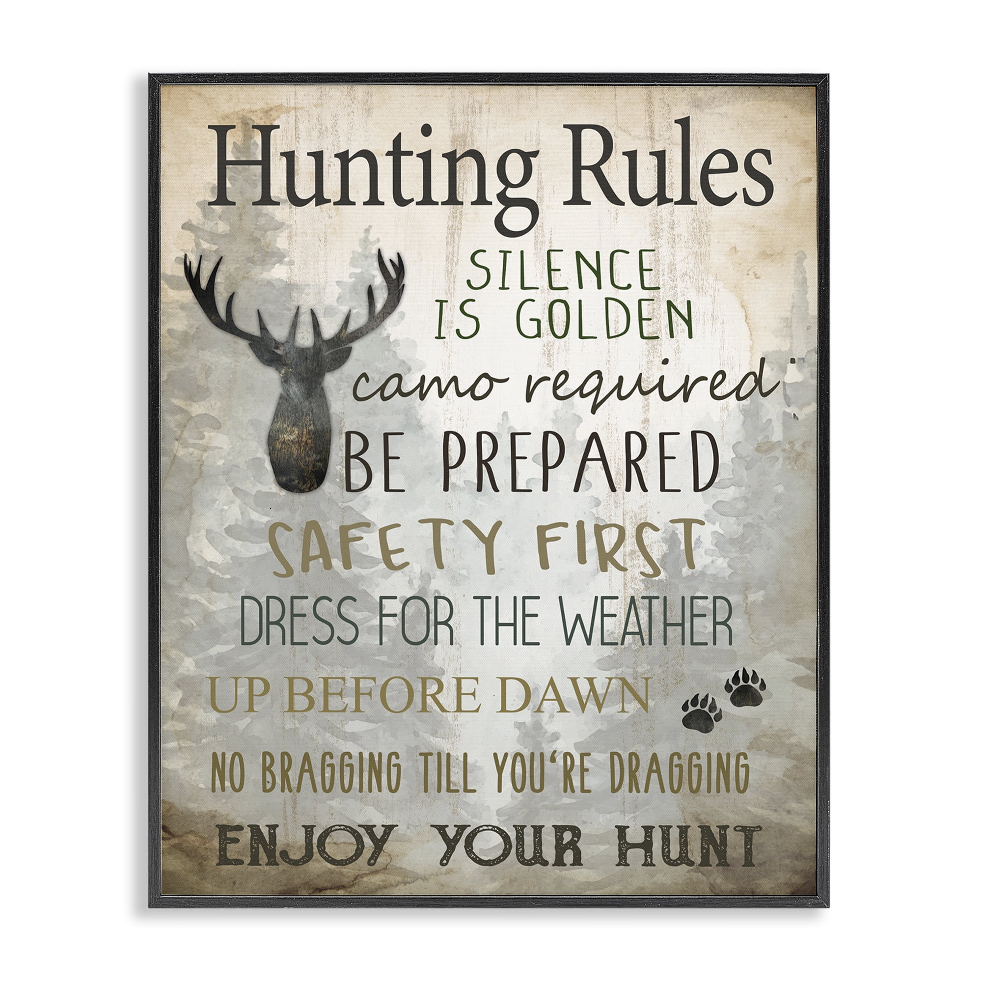 Stupell Industries Rustic Hunting Rules Animals Painting Black Framed Art Print Wall Art, 11 x 14