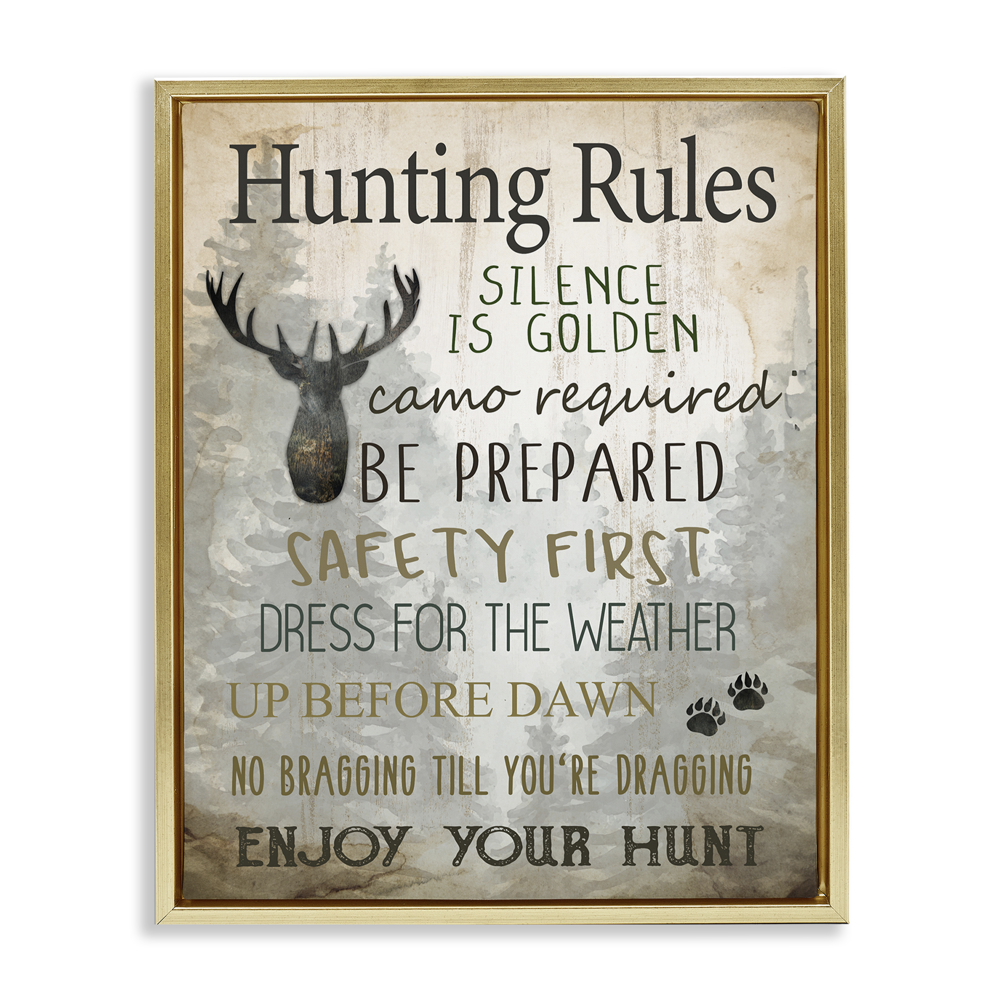 Stupell Industries Rustic Hunting Rules Animals Painting Gold Floater Framed Canvas Art Print Wall Art, 17 x 21