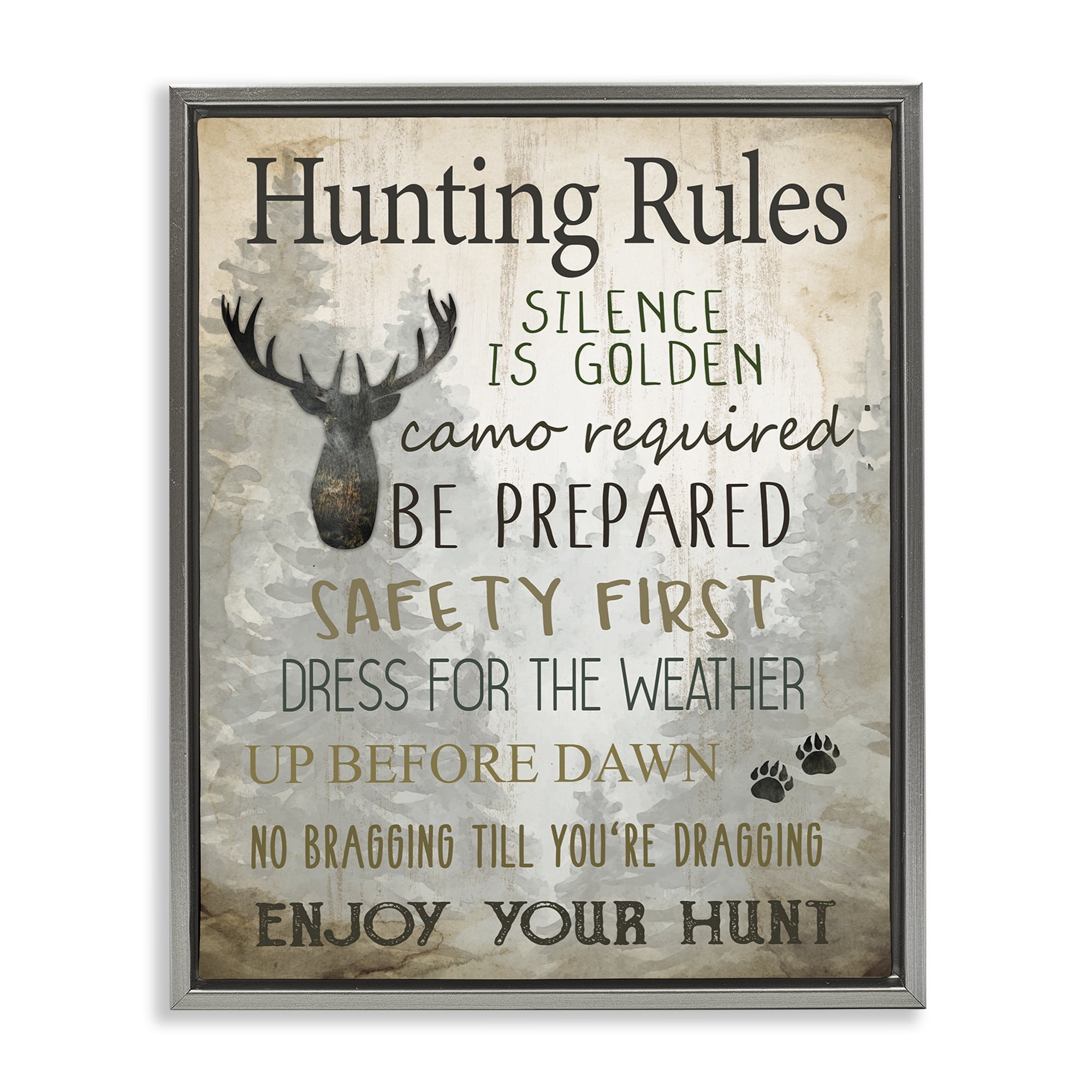 Stupell Industries Rustic Hunting Rules Animals Painting Gray Floater Framed Canvas Art Print Wall Art, 25 x 31