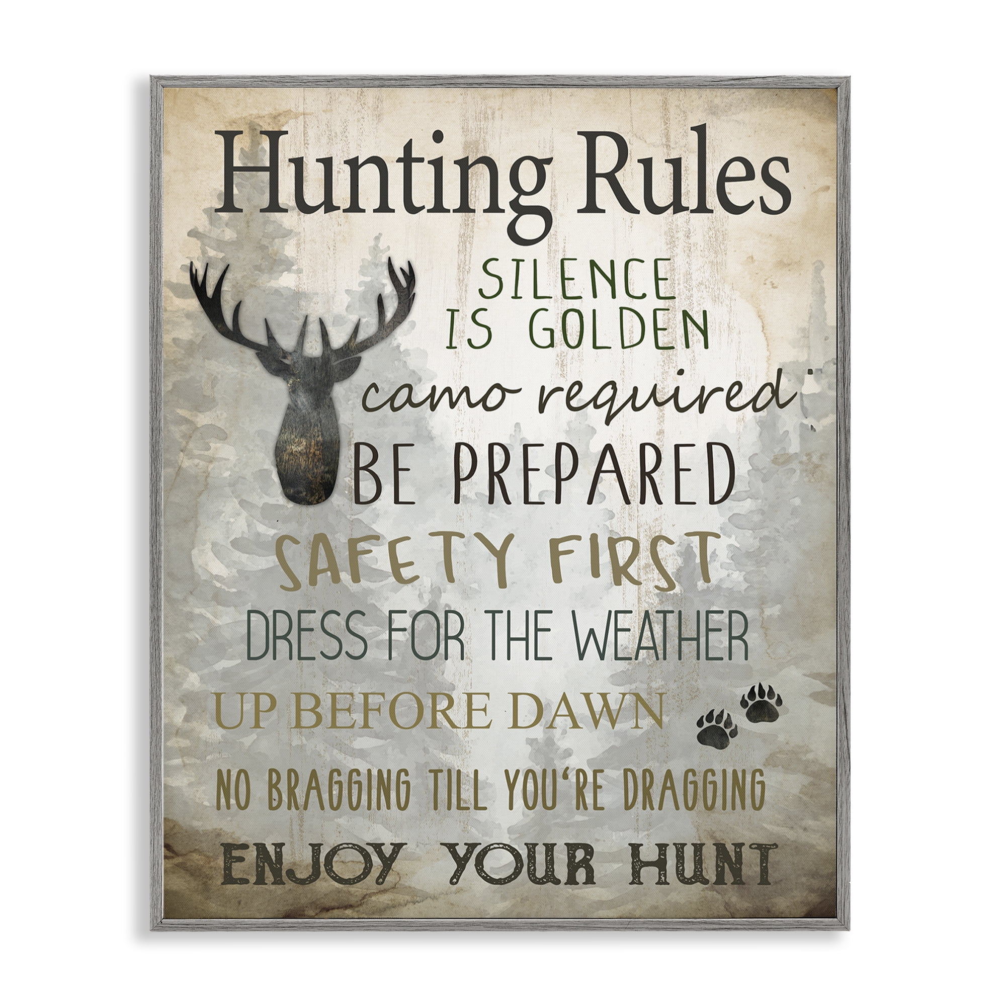 Stupell Industries Rustic Hunting Rules Animals Painting Gray Framed Art Print Wall Art, 11 x 14