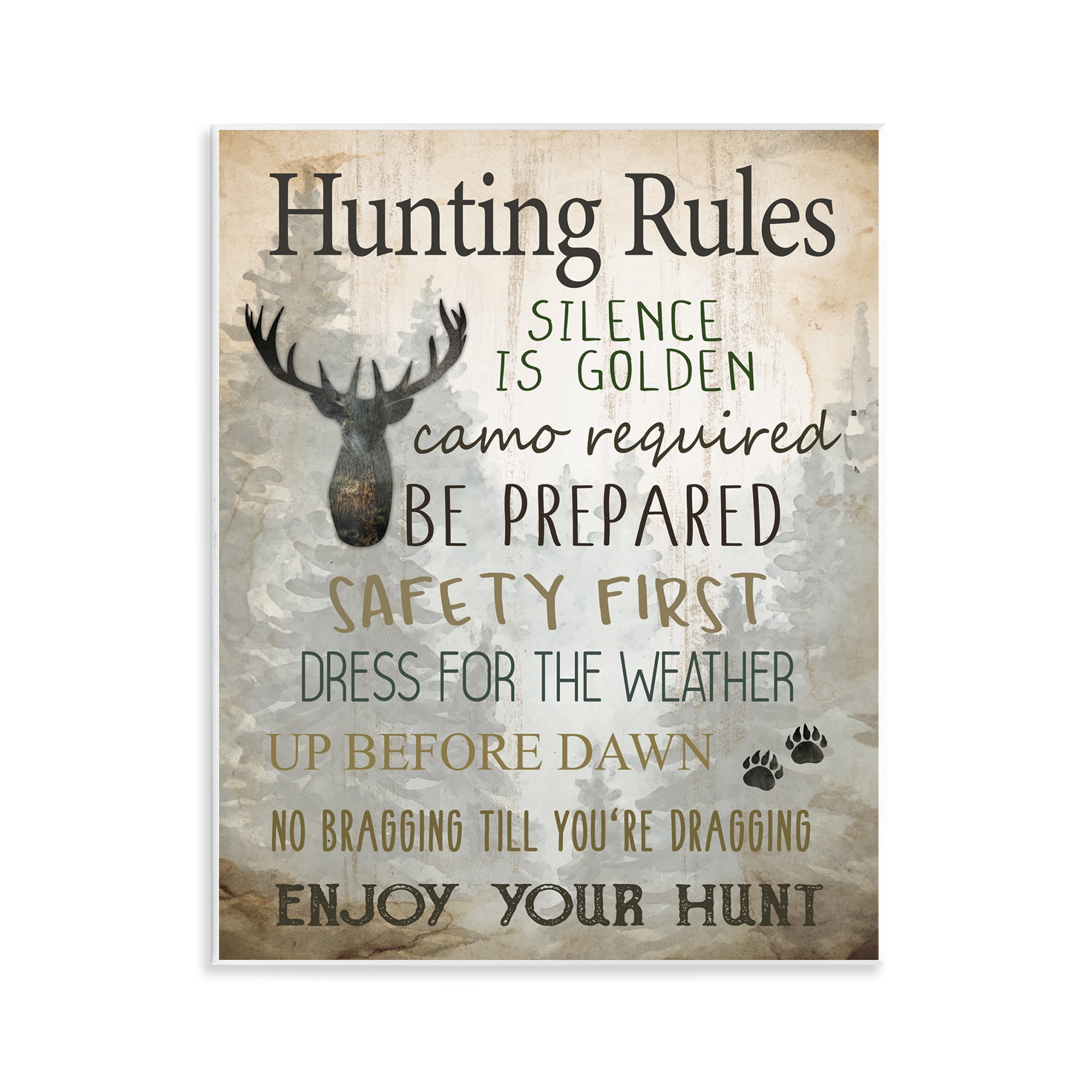 Stupell Industries Rustic Hunting Rules Animals Painting Unframed Art Print Wall Art, 11 x 14