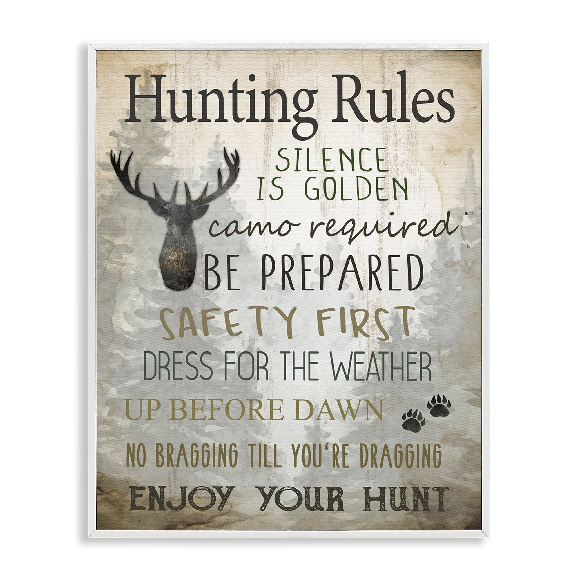 Stupell Industries Rustic Hunting Rules Animals Painting White Framed Art Print Wall Art, 11 x 14