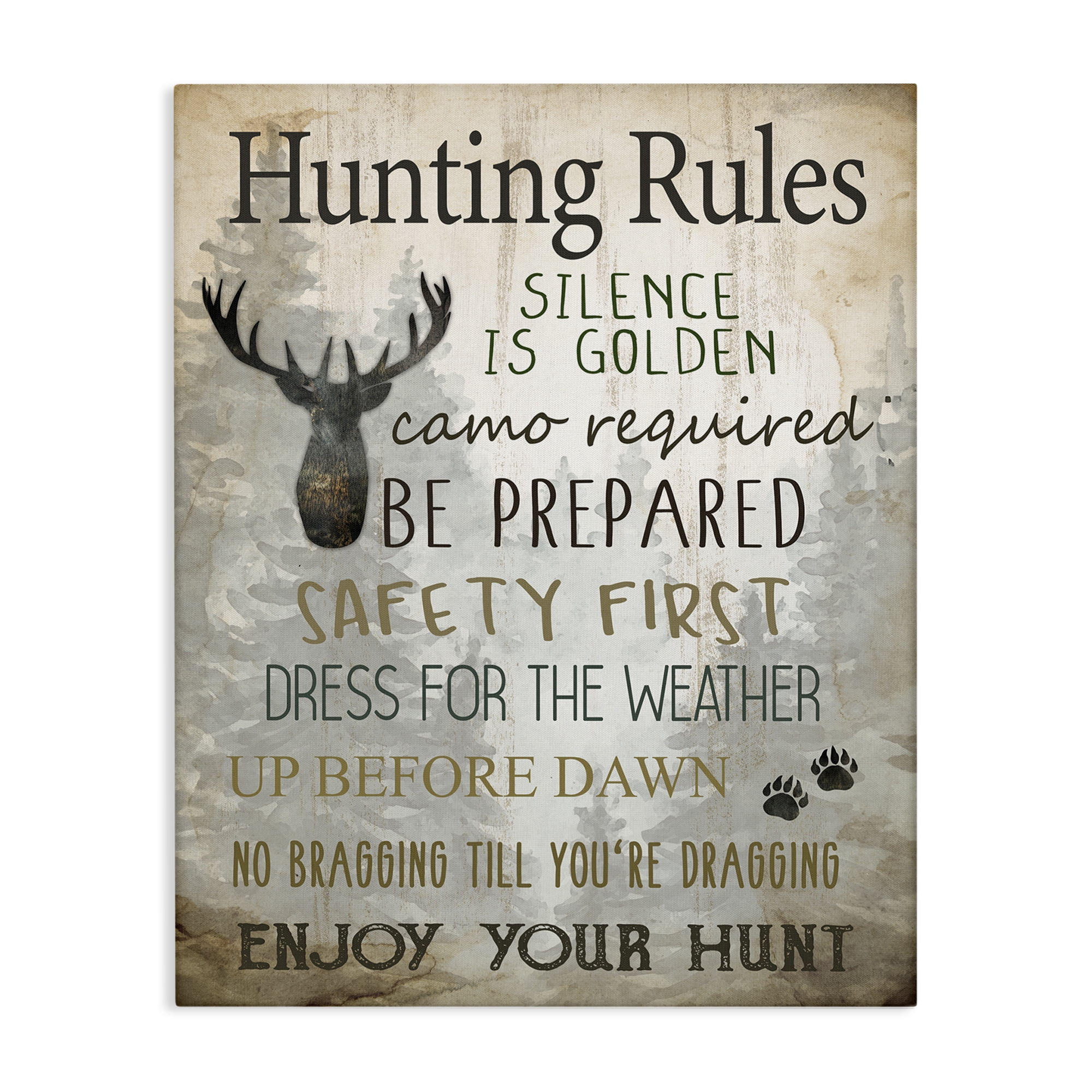 Stupell Industries Rustic Hunting Rules Animals Painting Wrapped Canvas Art Print Wall Art, 36 x 48