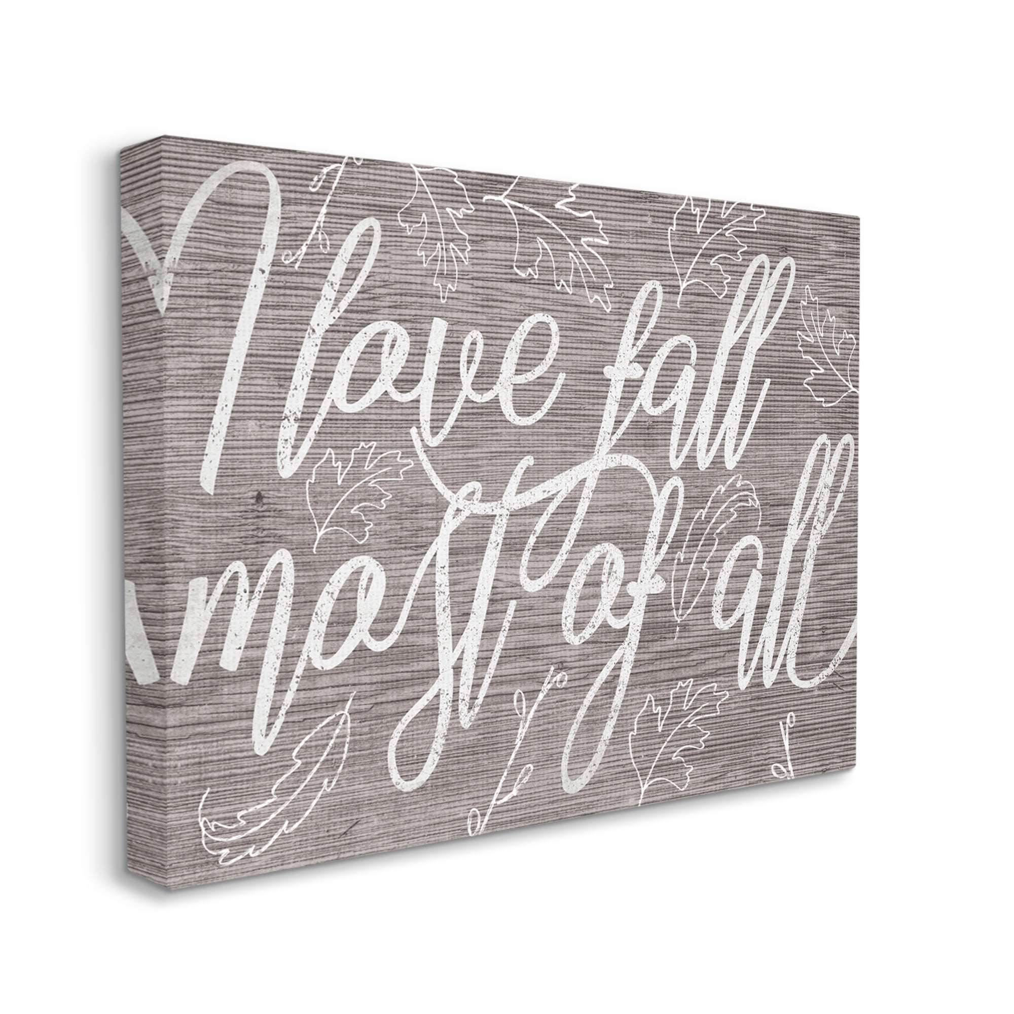 Stupell Industries Rustic I Love Fall Phrase Charming Wood Pattern Landscape Painting Gallery Wrapped Canvas Art Print Wall Art, 36 x 48