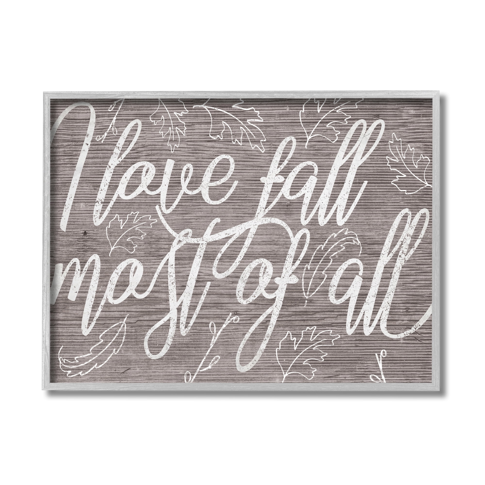 Stupell Industries Rustic I Love Fall Phrase Charming Wood Pattern Landscape Painting Gray Framed Art Print Wall Art, 11 x 14