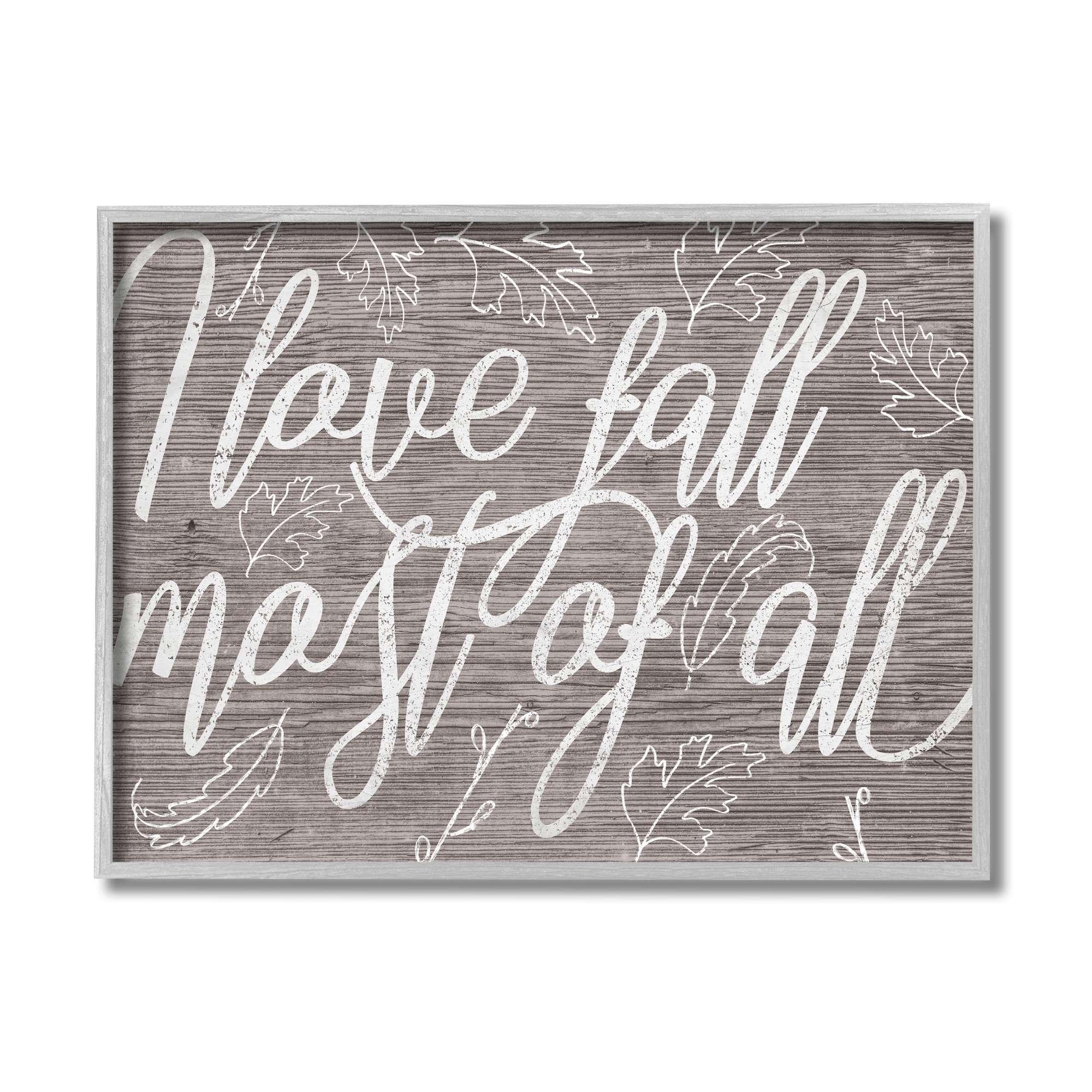 Stupell Industries Rustic I Love Fall Phrase Charming Wood Pattern Landscape Painting Gray Framed Art Print Wall Art, 16 x 20