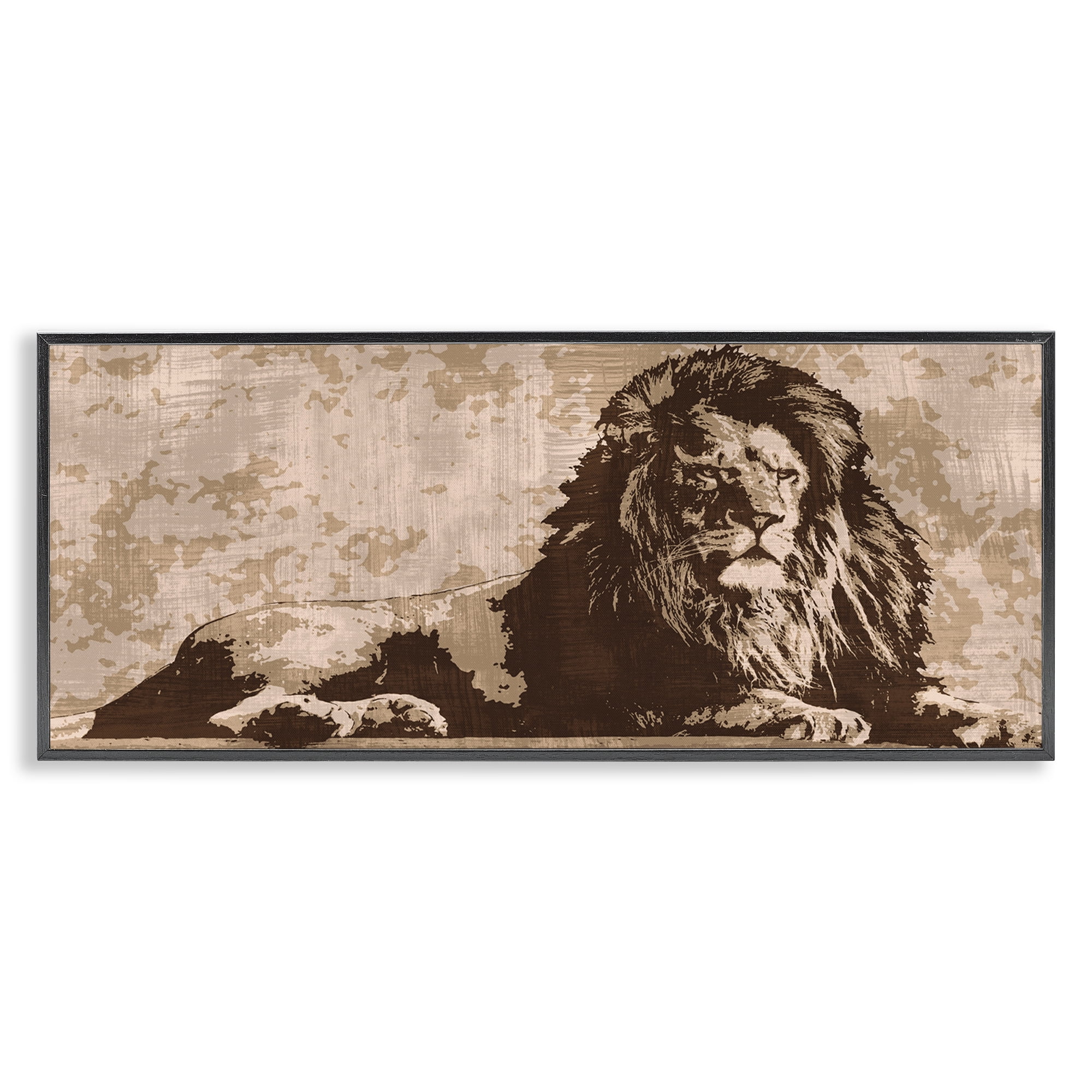 Stupell Industries Rustic Impression Lion Animals Painting Black Framed Art Print Wall Art, 30 x 13