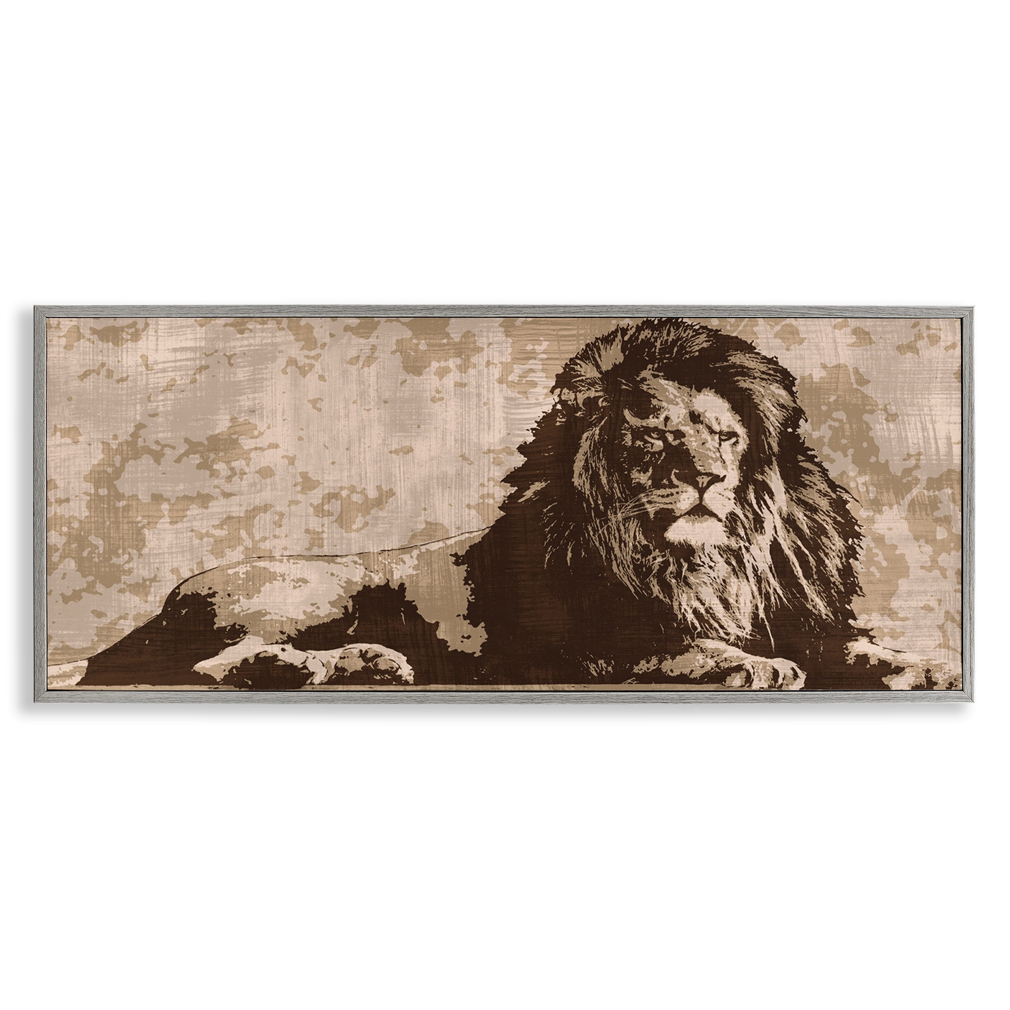 Stupell Industries Rustic Impression Lion Animals Painting Gray Framed Art Print Wall Art, 30 x 13